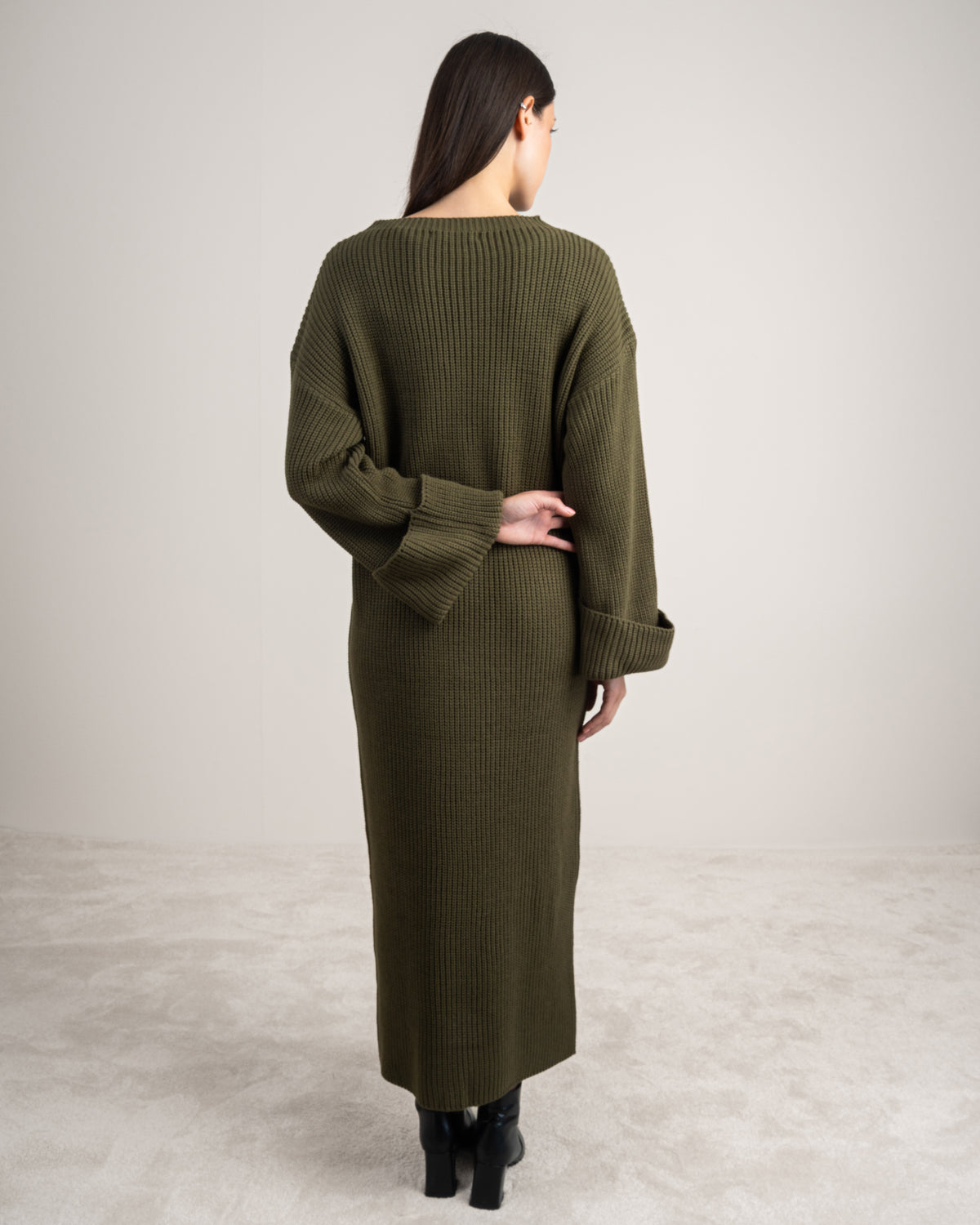 فستان تريكو سادة - بأكمام مثنية
