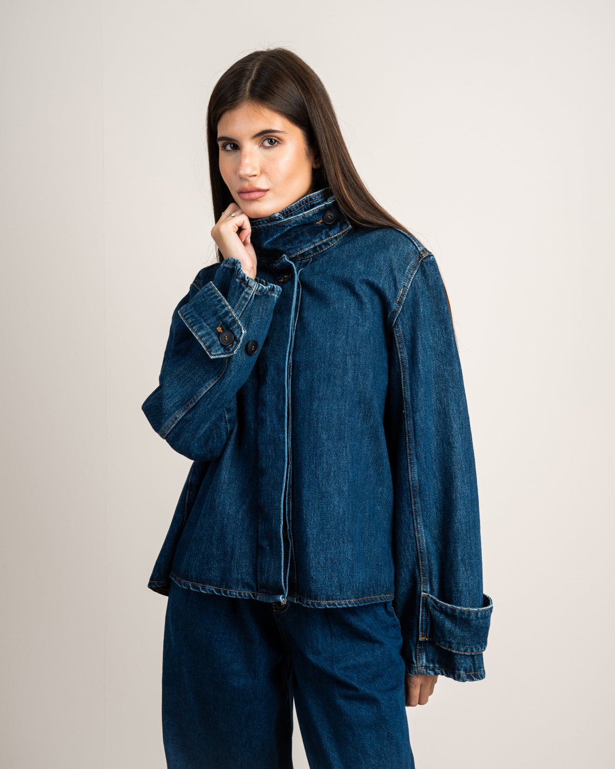 Denim Jacket With Black Buttons