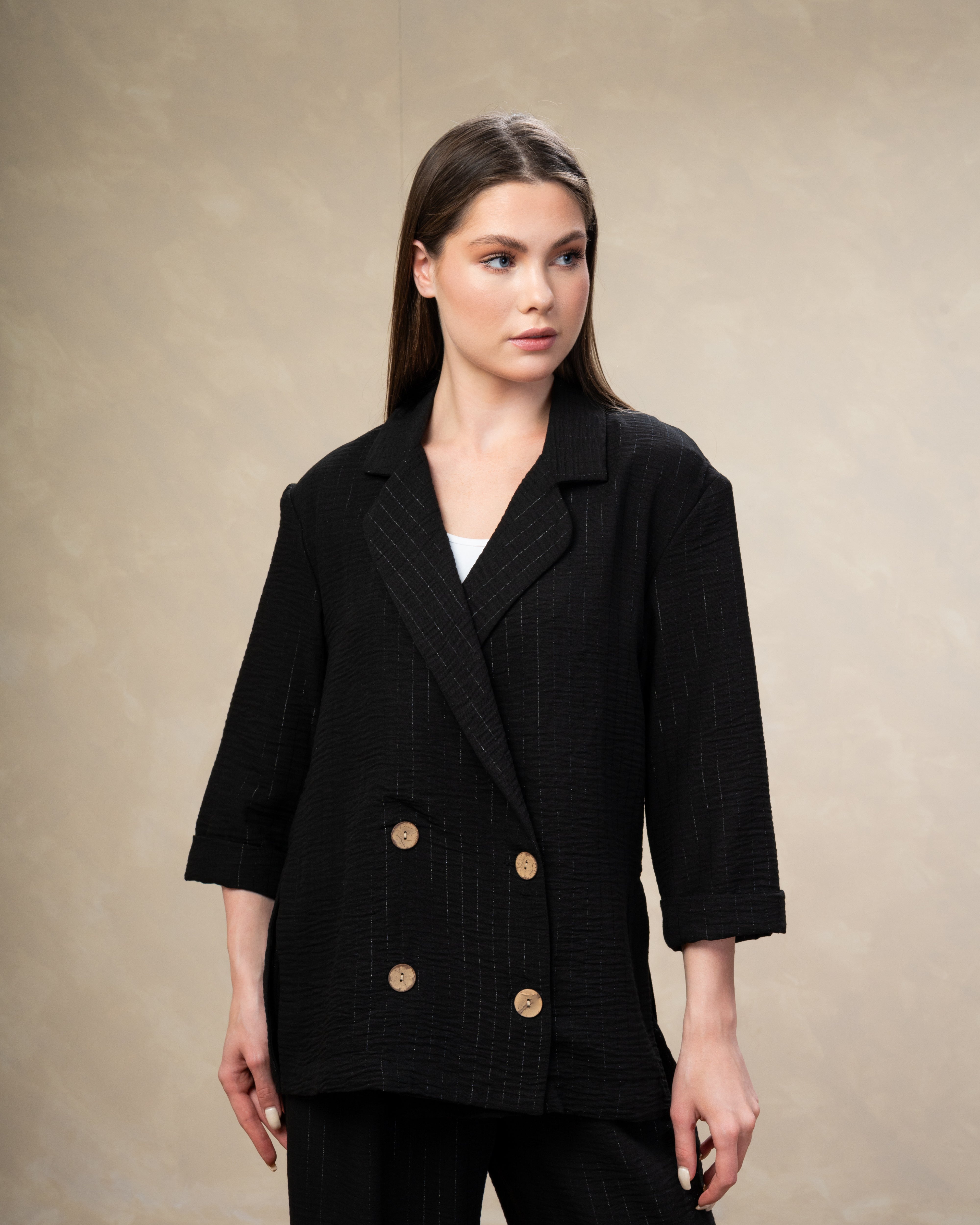 Long Striped Linen Blazer