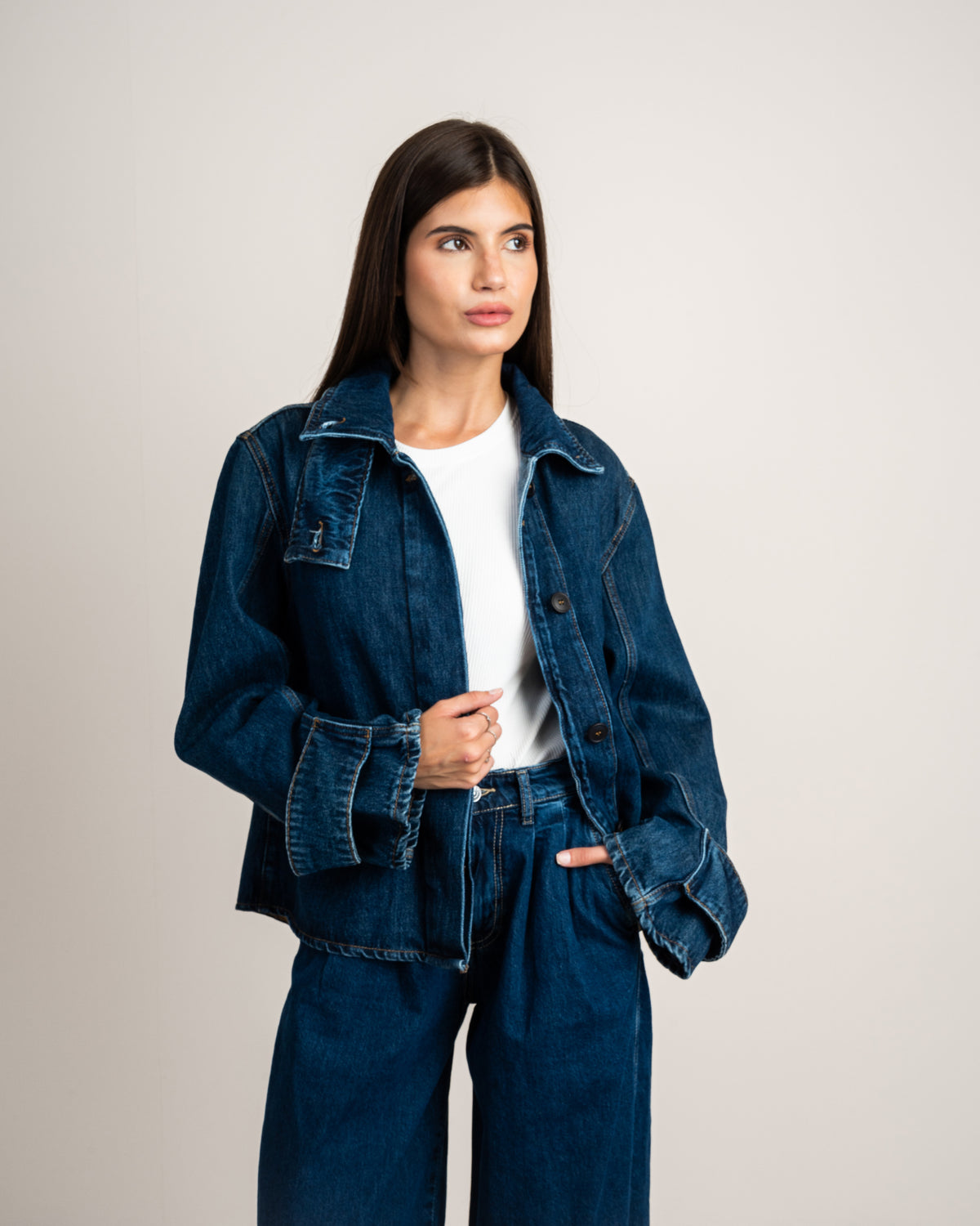 Denim Jacket With Black Buttons