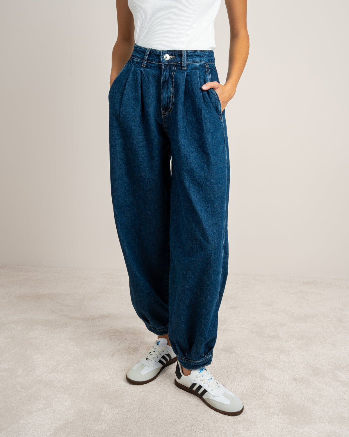 Denim Trousers With Snap Button Hem