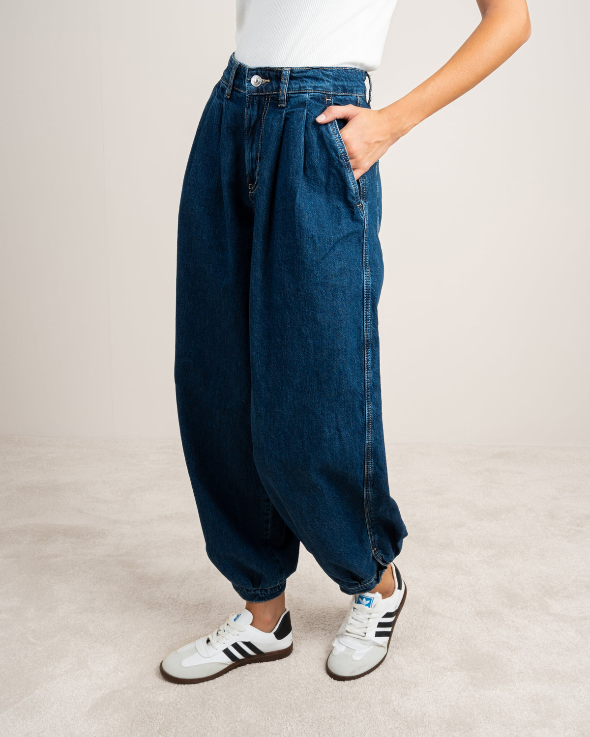 Denim Trousers With Snap Button Hem