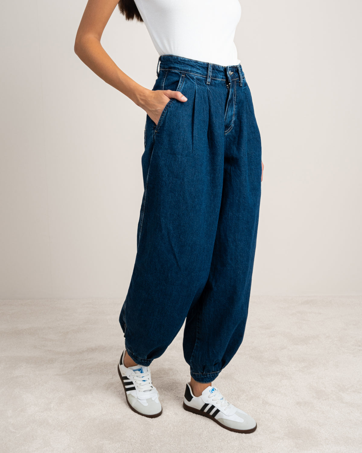 Denim Trousers With Snap Button Hem