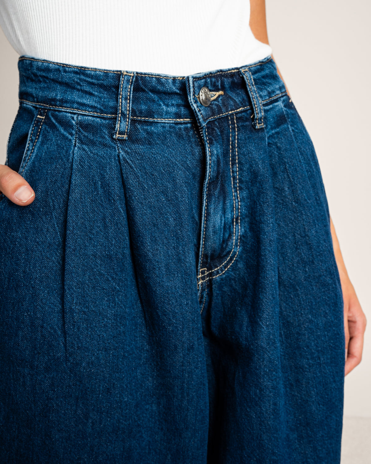 Denim Trousers With Snap Button Hem