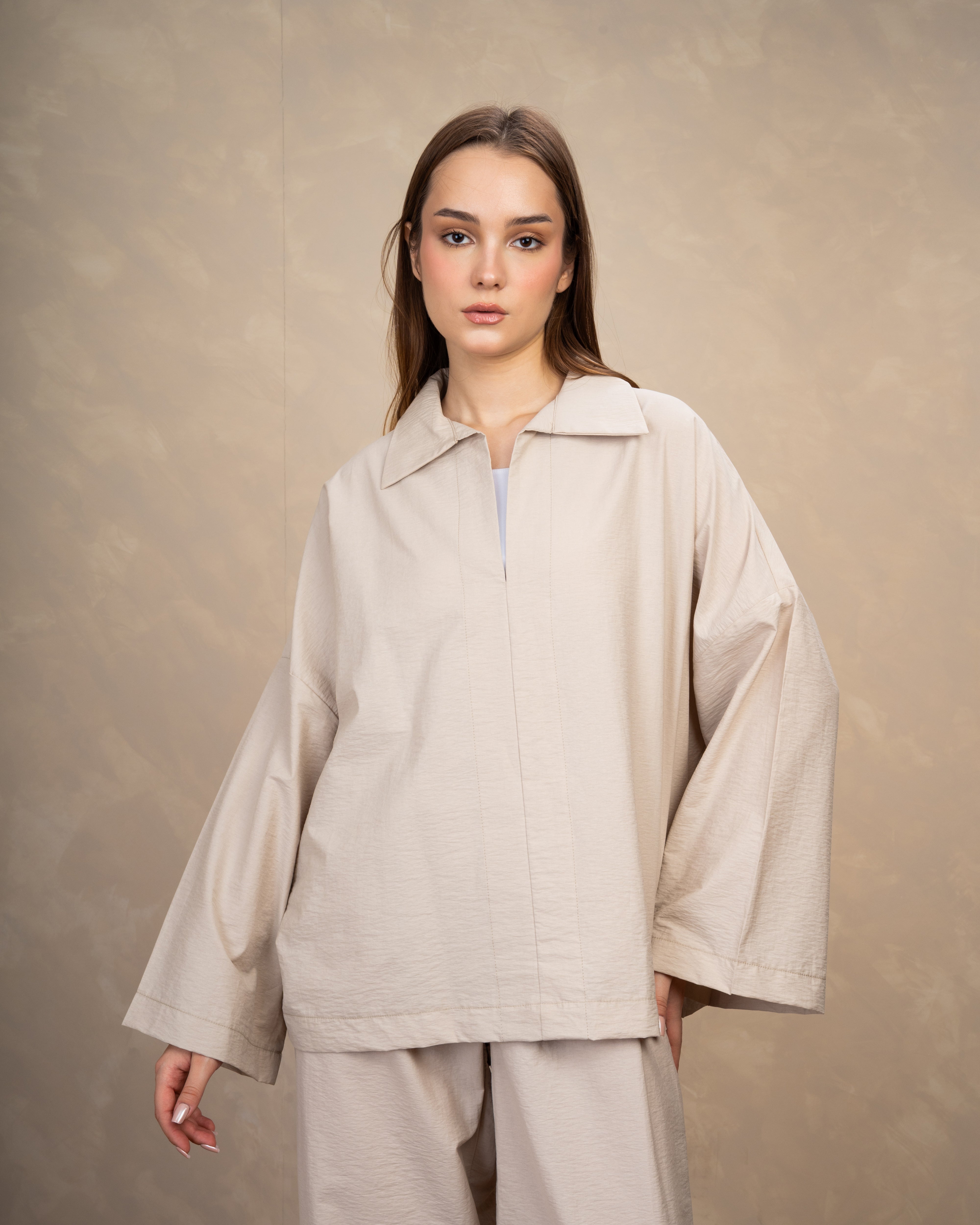 Oversized Plain Blouse With Wide Collar