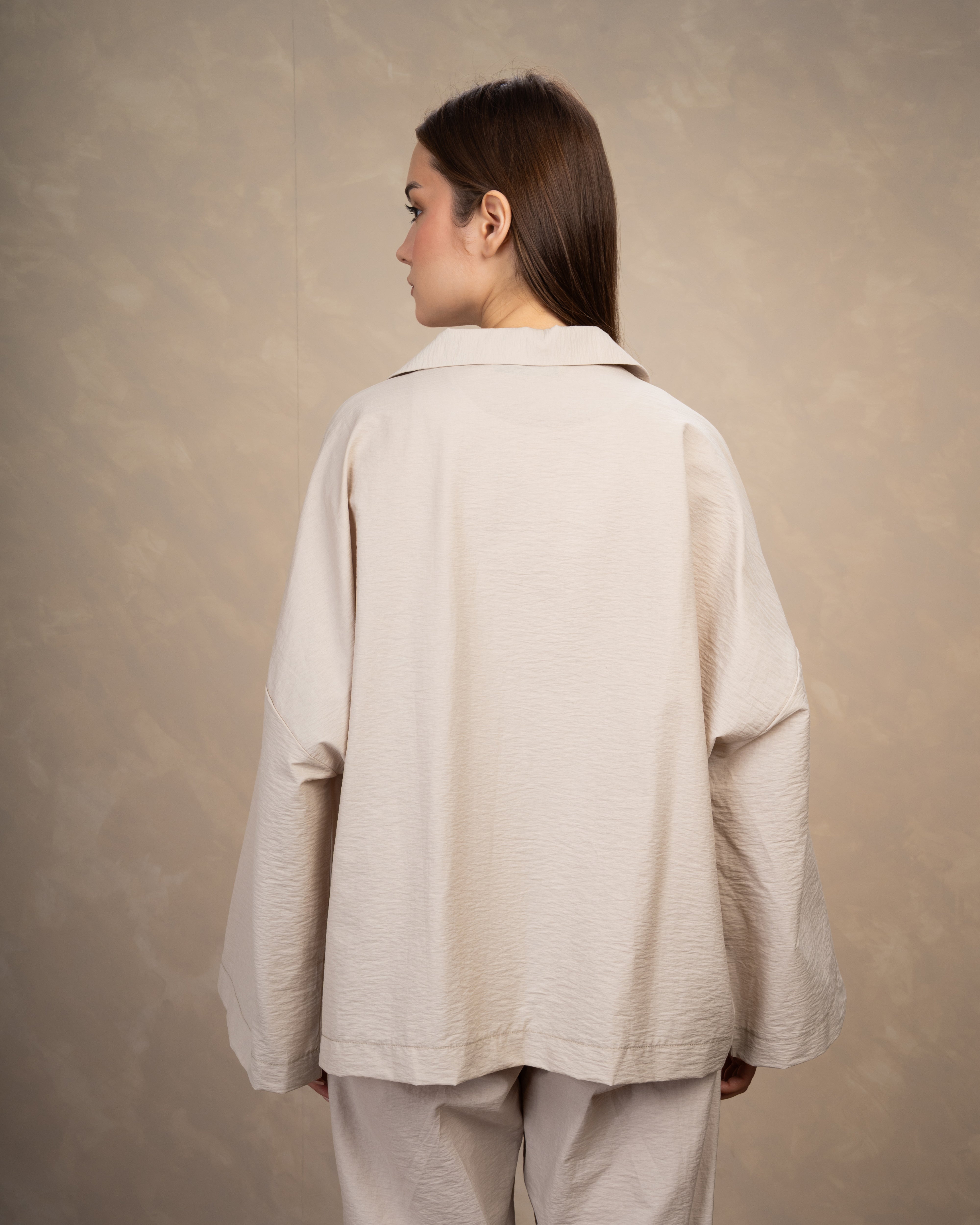 Oversized Plain Blouse With Wide Collar