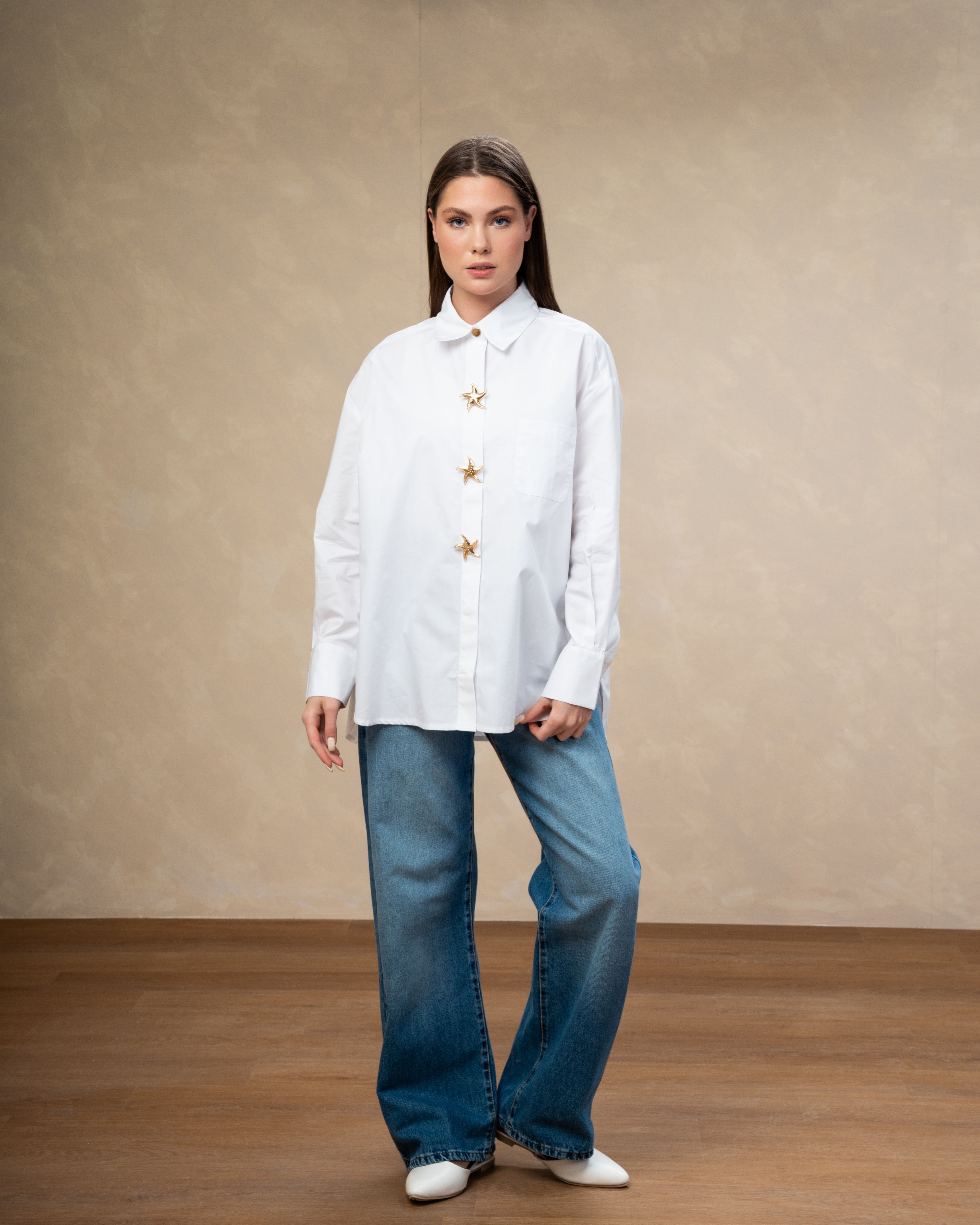 Plain Shirt With Gold Star Button