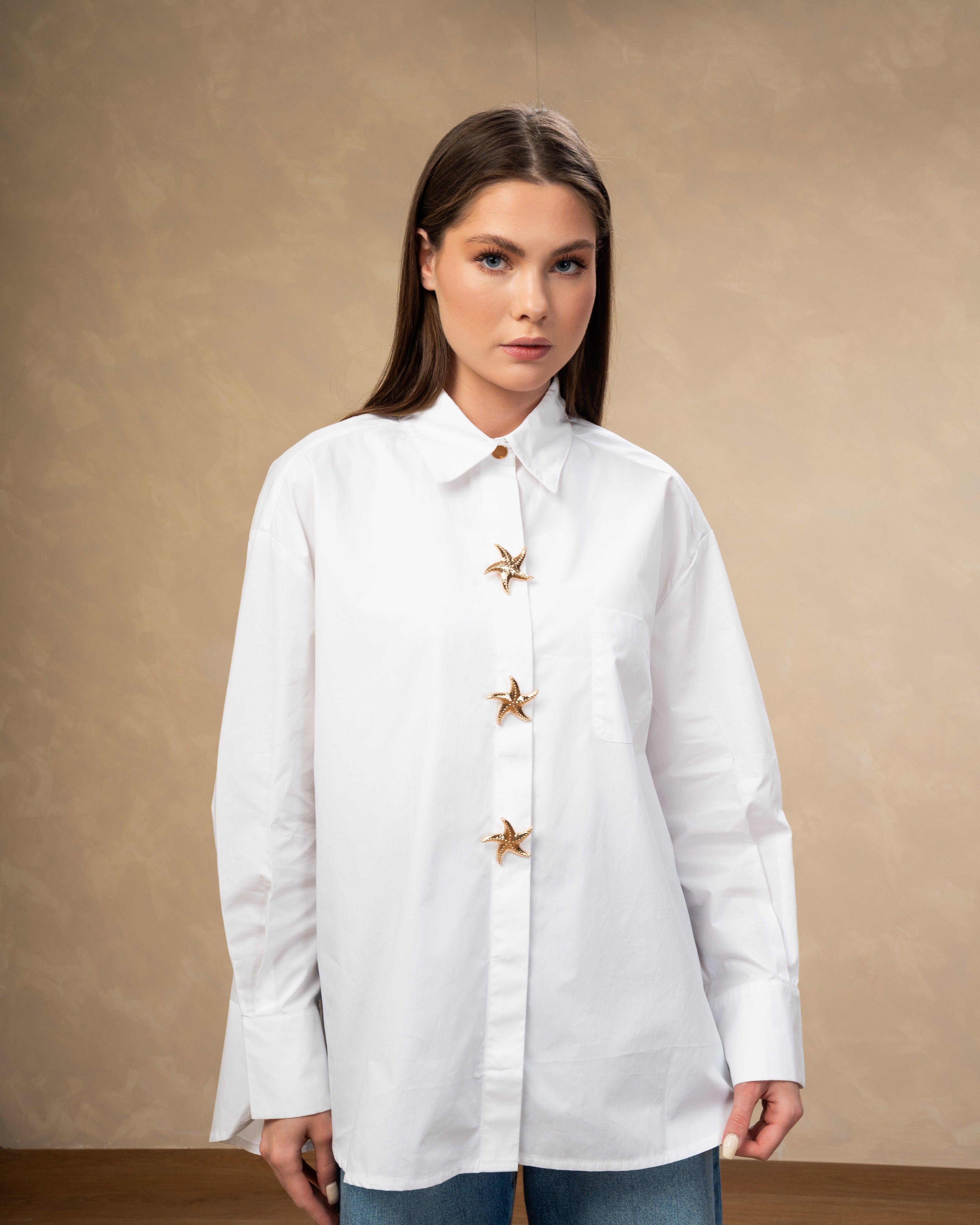 Plain Shirt With Gold Star Button