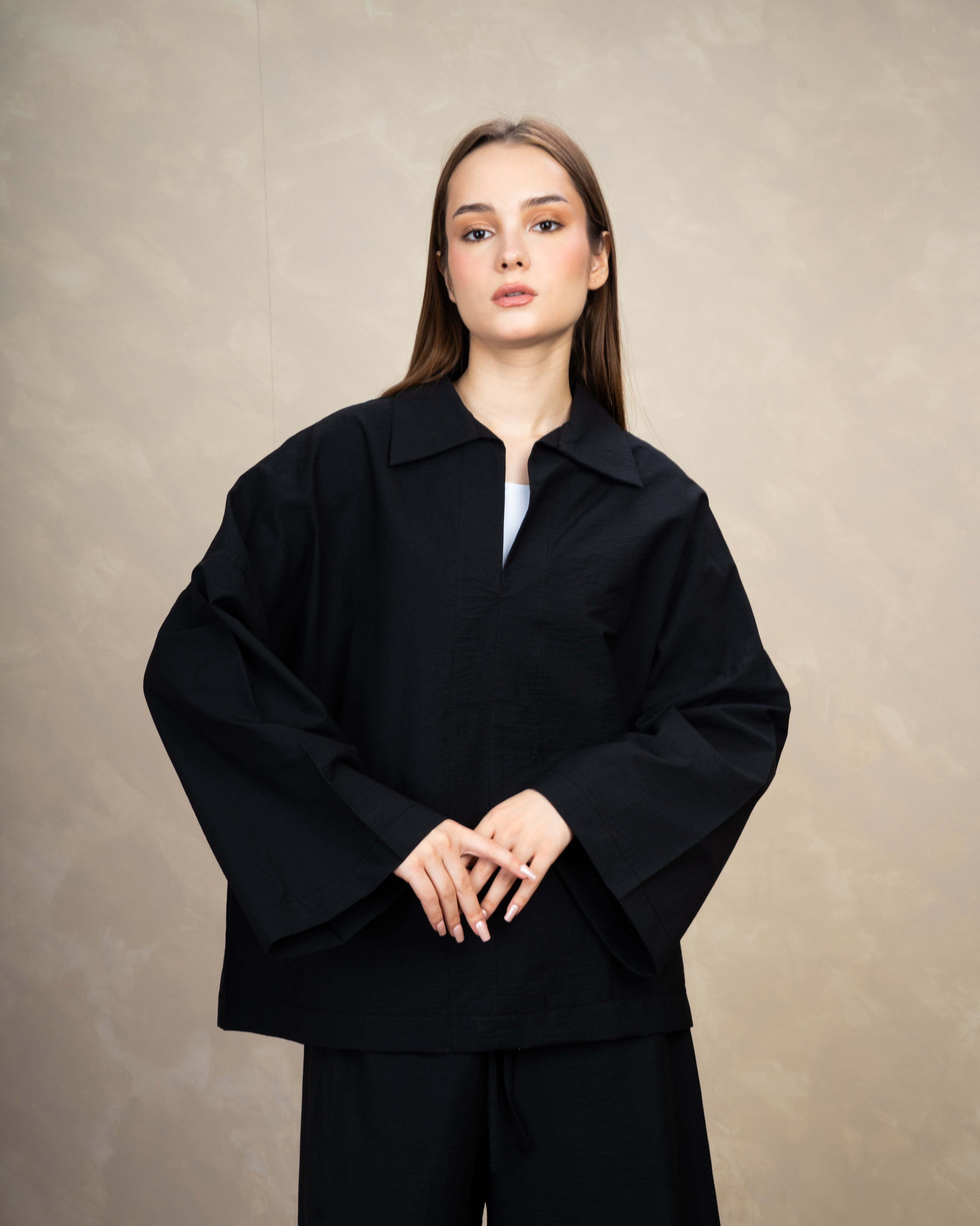 Oversized Plain Blouse With Wide Collar