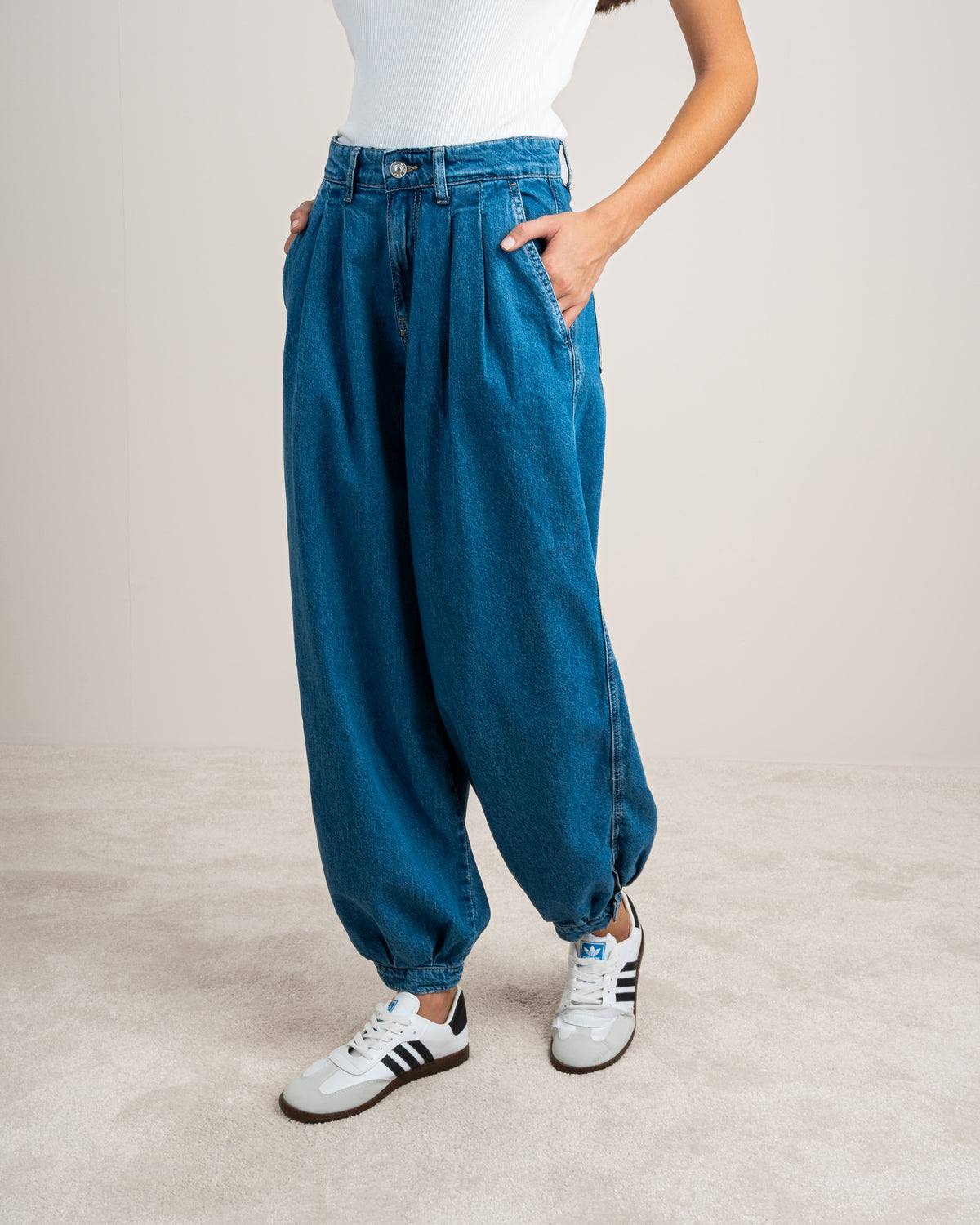Denim Trousers With Snap Button Hem