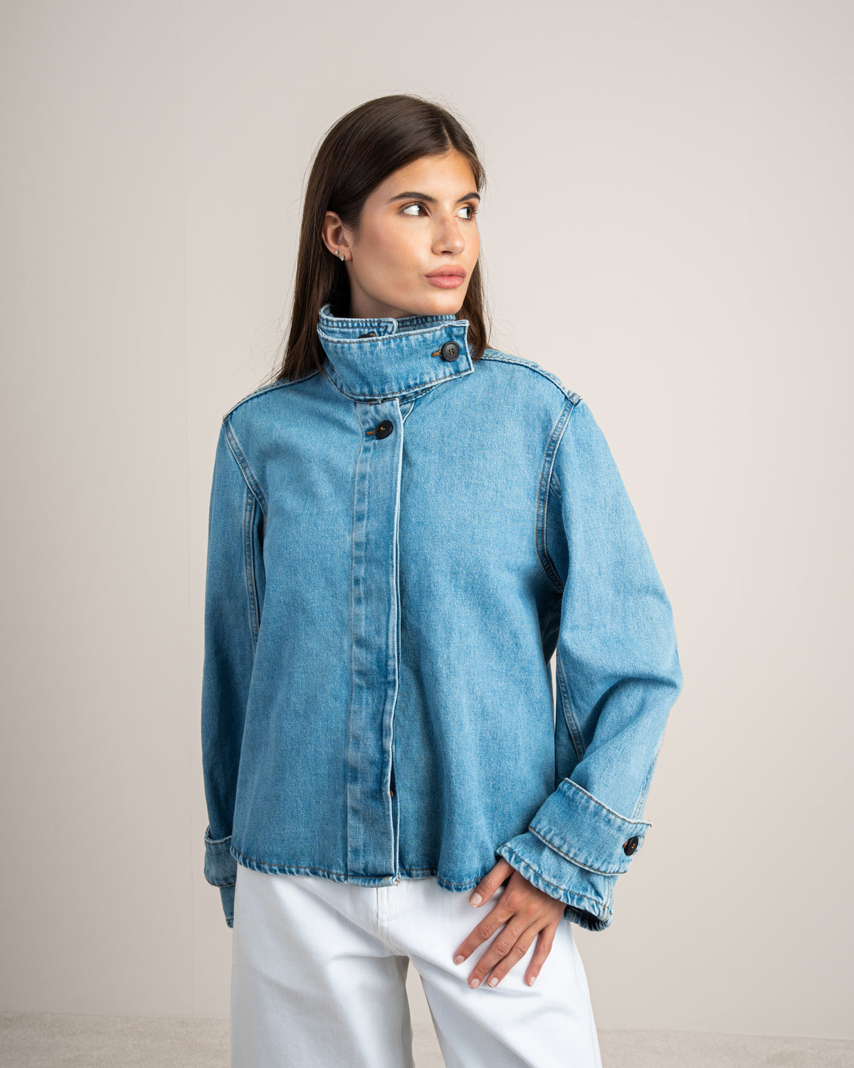 Denim Jacket With Black Buttons
