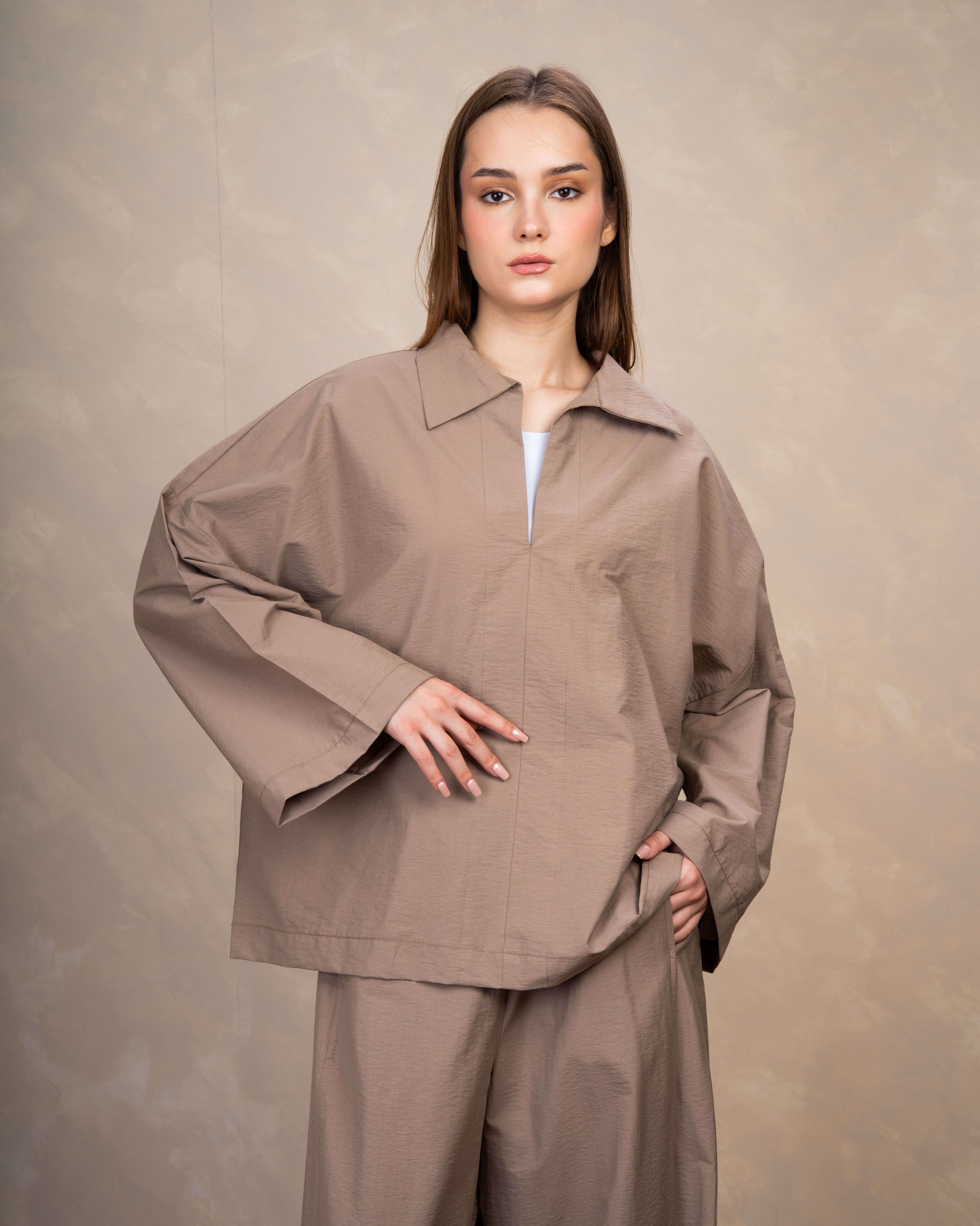 Oversized Plain Blouse With Wide Collar