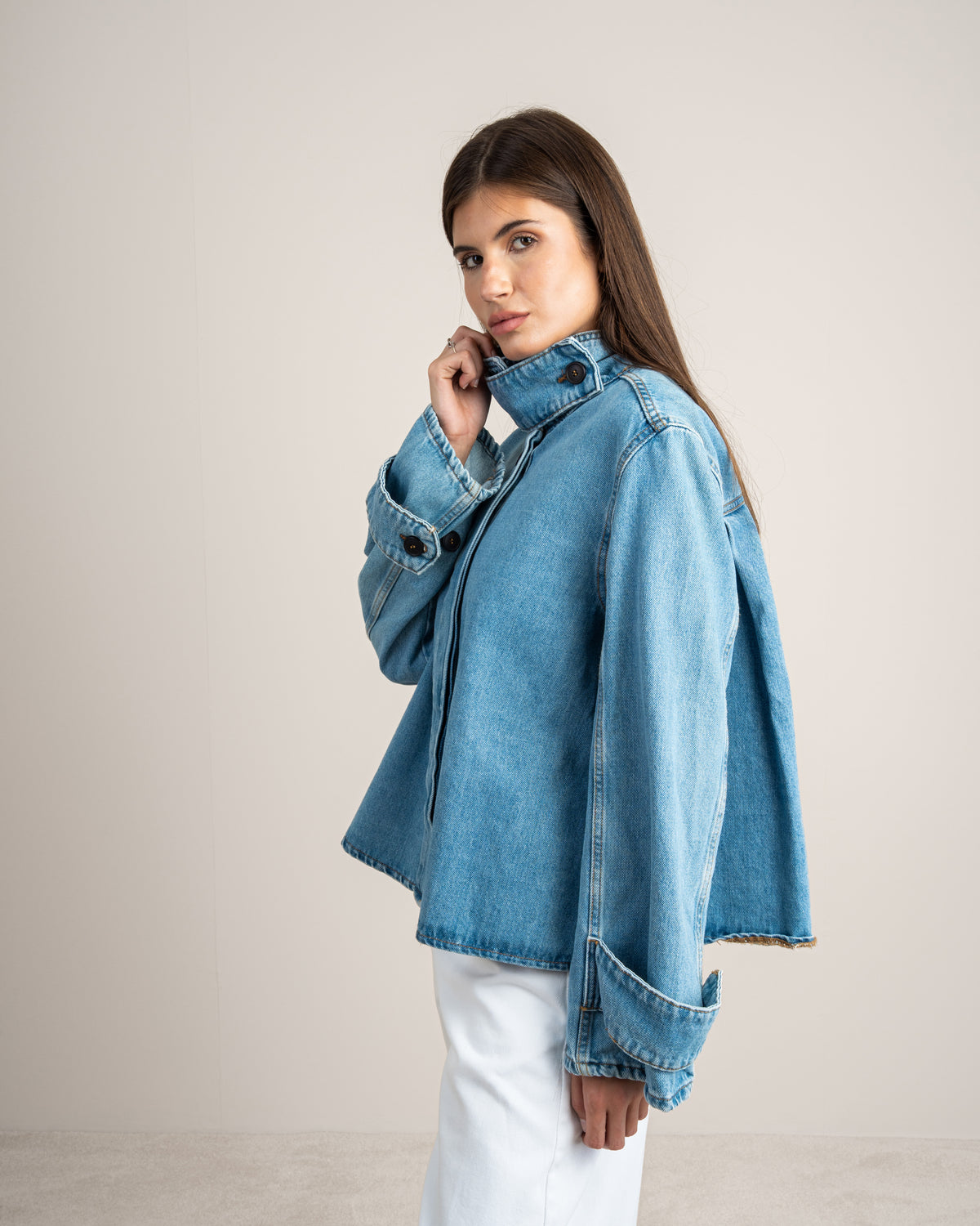 Denim Jacket With Black Buttons