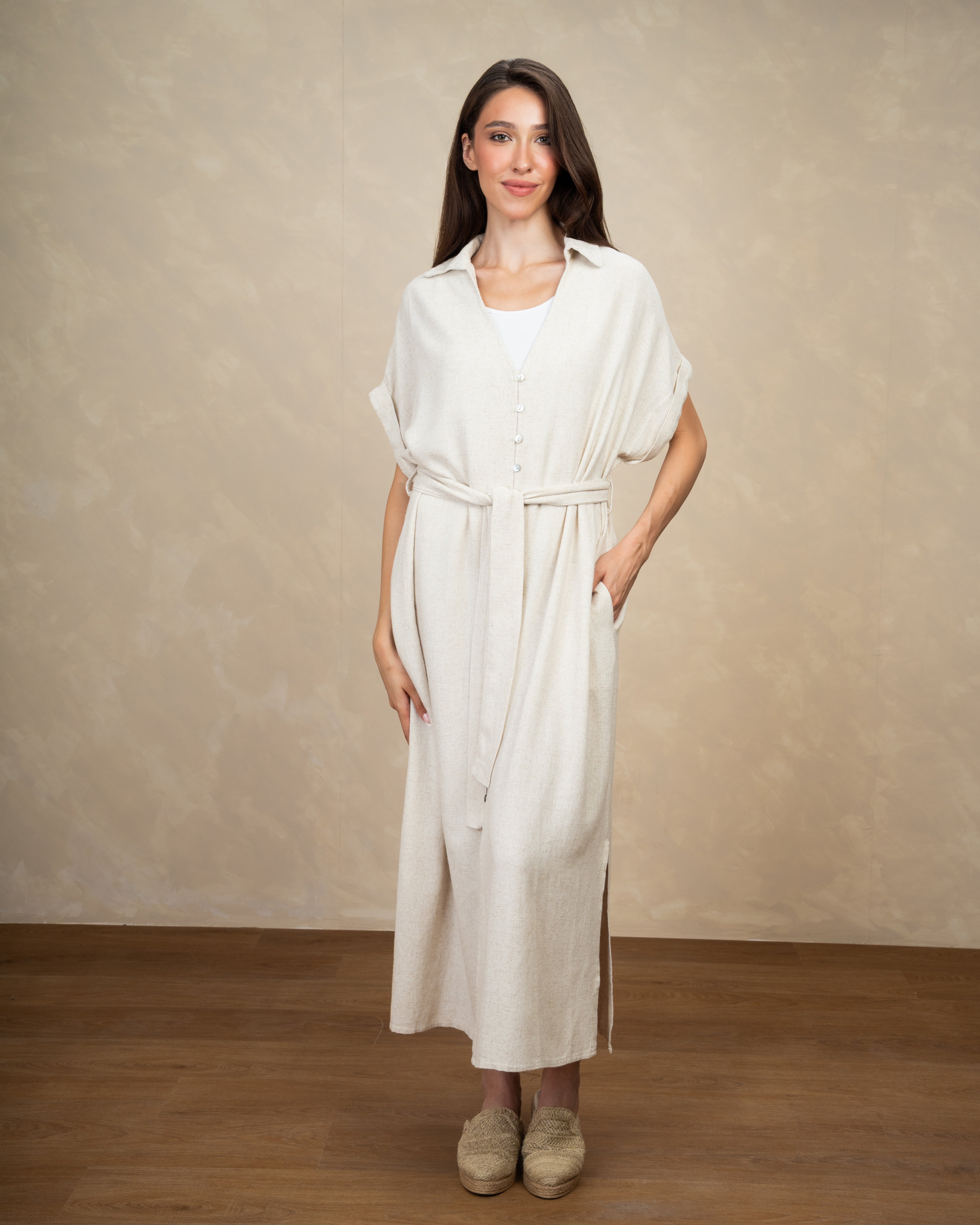 Minimal Belted Dress With Side Pockets