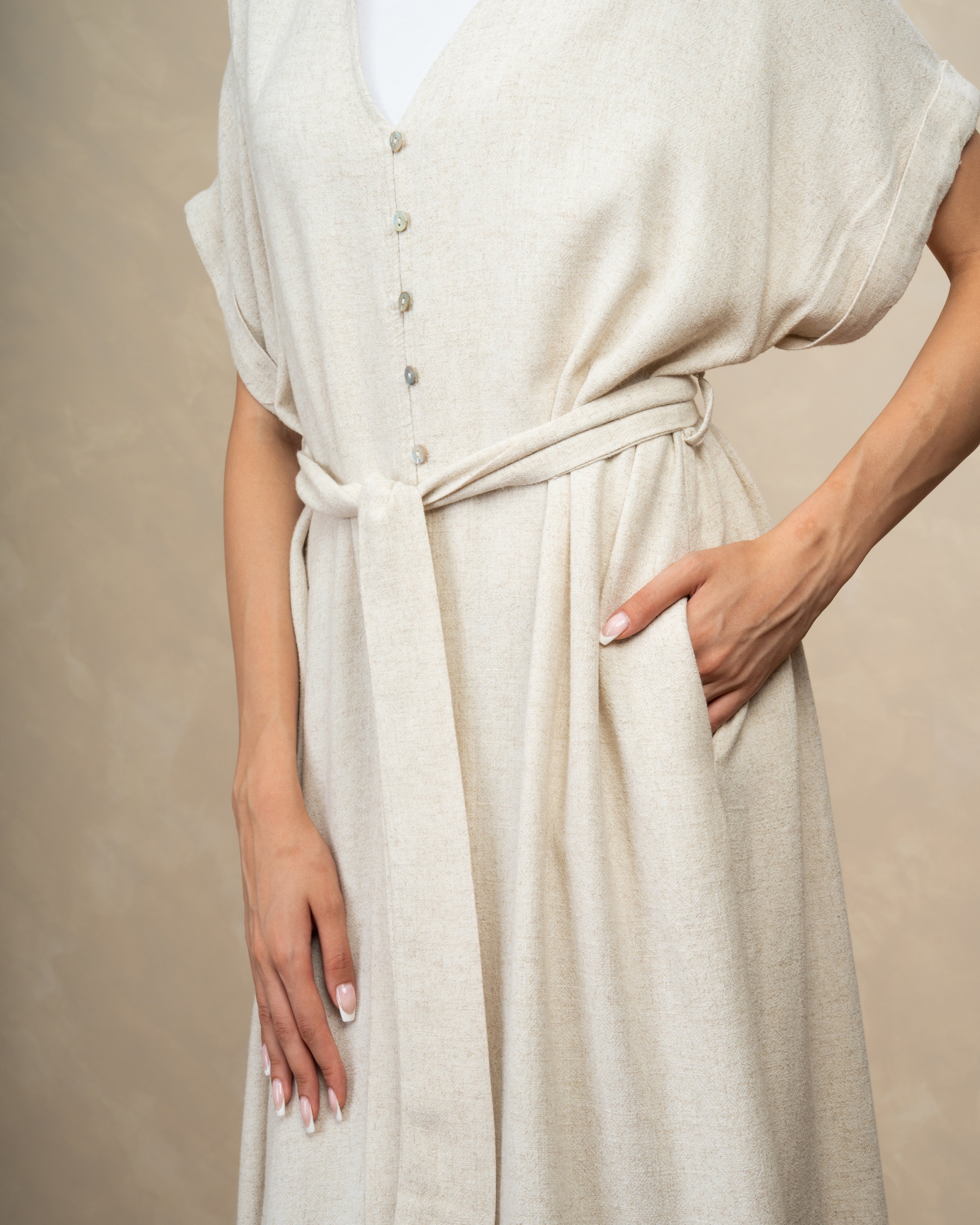 Minimal Belted Dress With Side Pockets