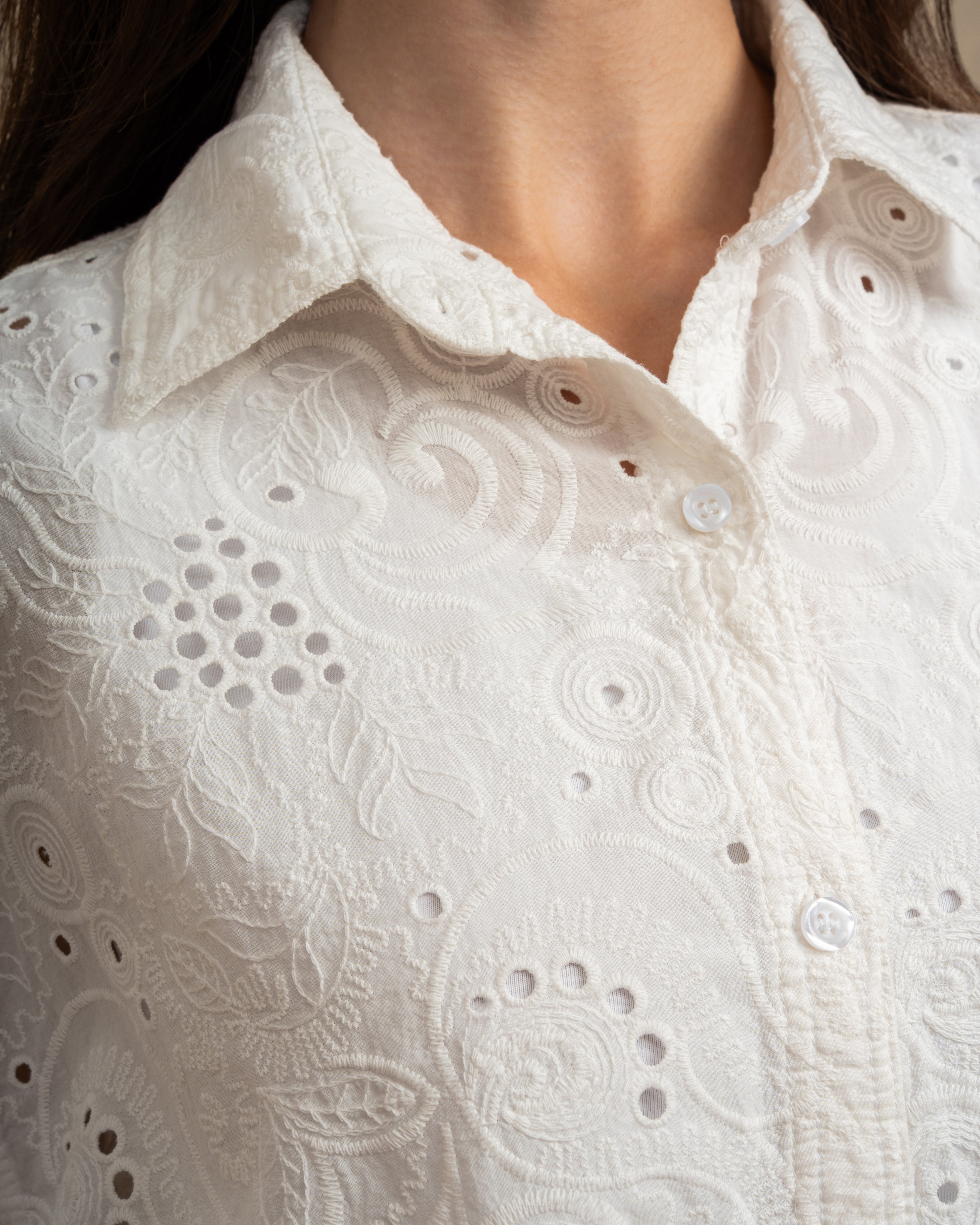 Floral Embroidered Shirt With Lace Waist