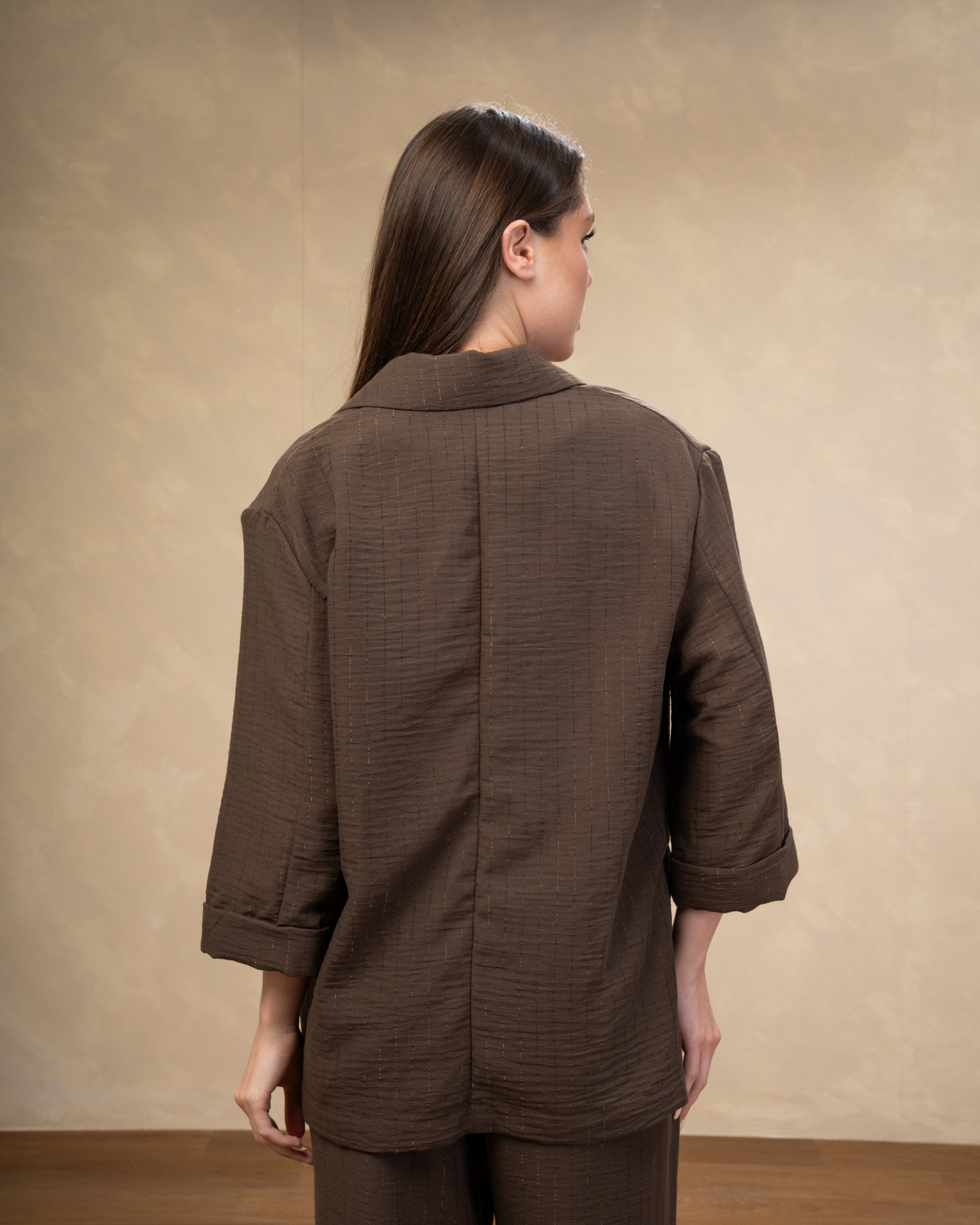 Long Striped Linen Blazer