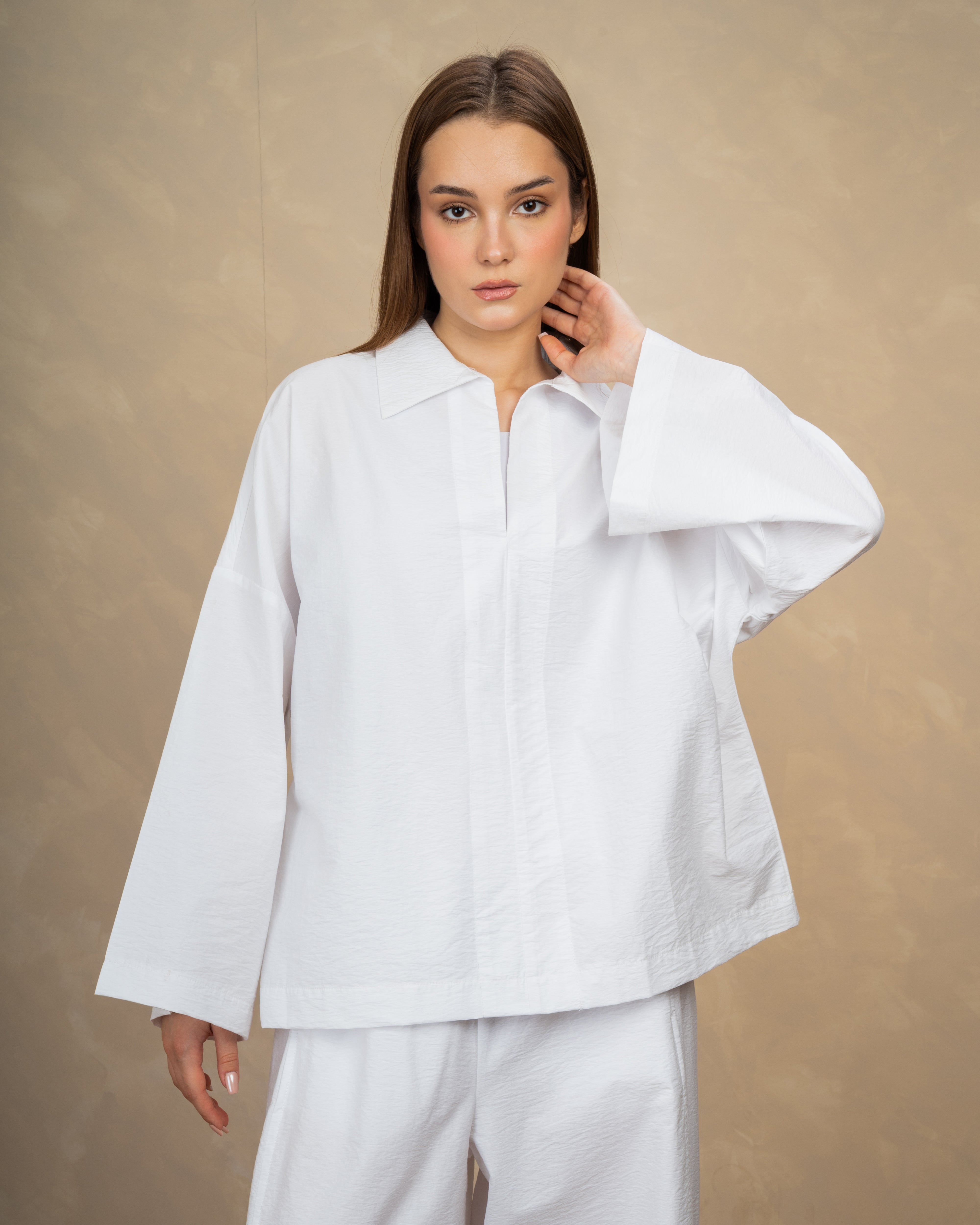 Oversized Plain Blouse With Wide Collar