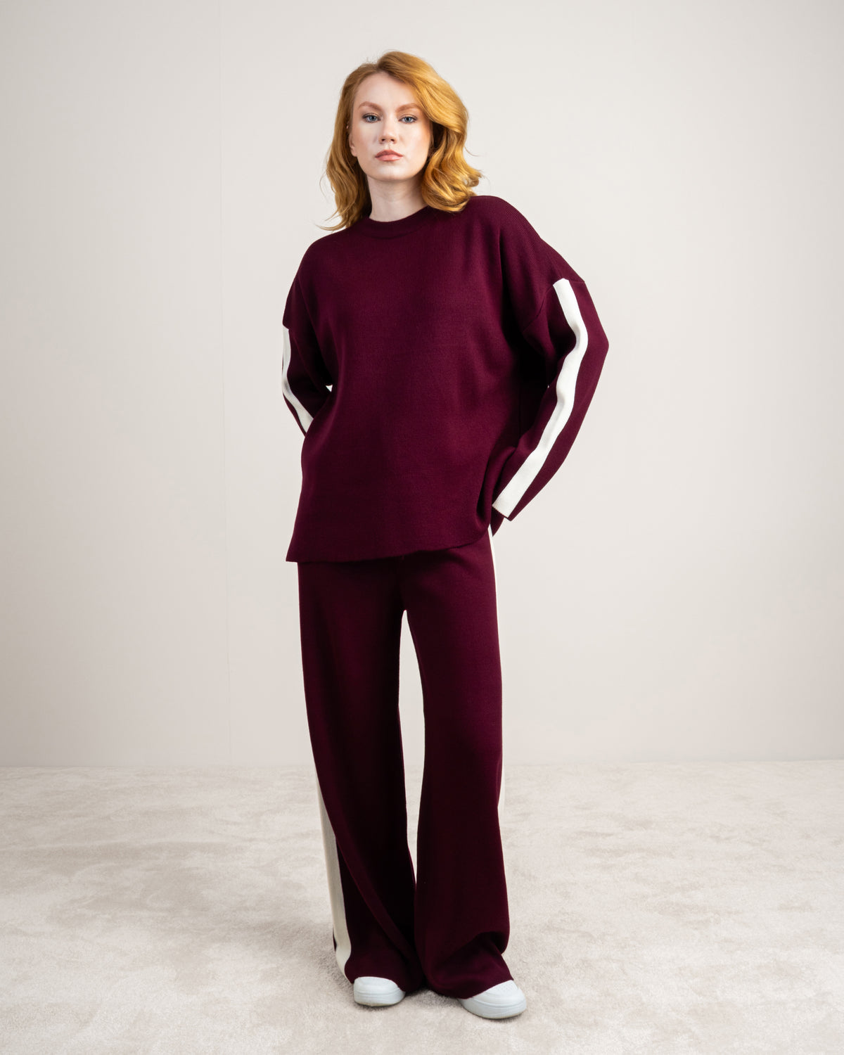 Knitwear Suit With Sleeve Stripe Detail