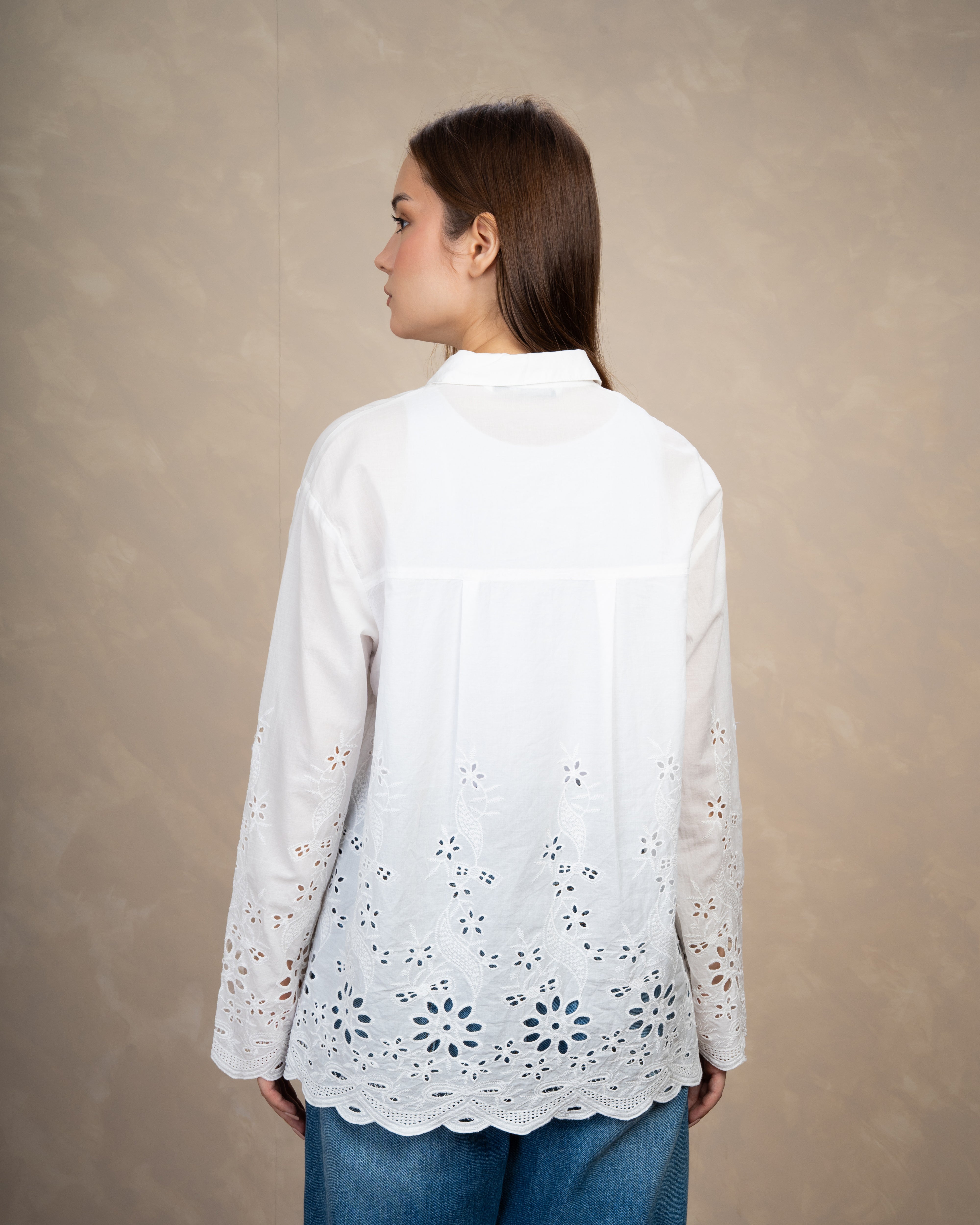Rose Embroidered Shirt - With Lace Waist