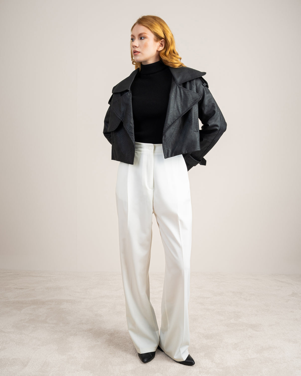 Cropped Leather Jacket - With Welt Pockets