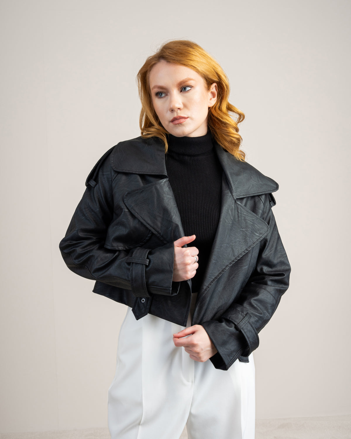 Cropped Leather Jacket - With Welt Pockets