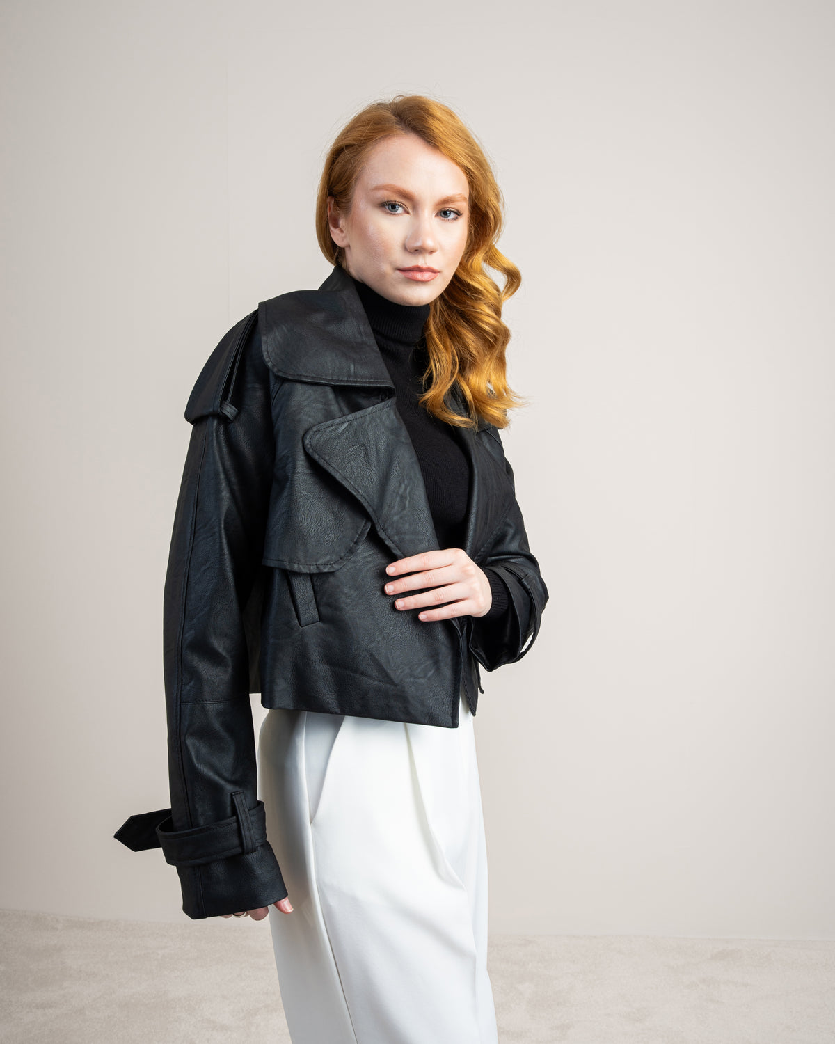 Cropped Leather Jacket - With Welt Pockets