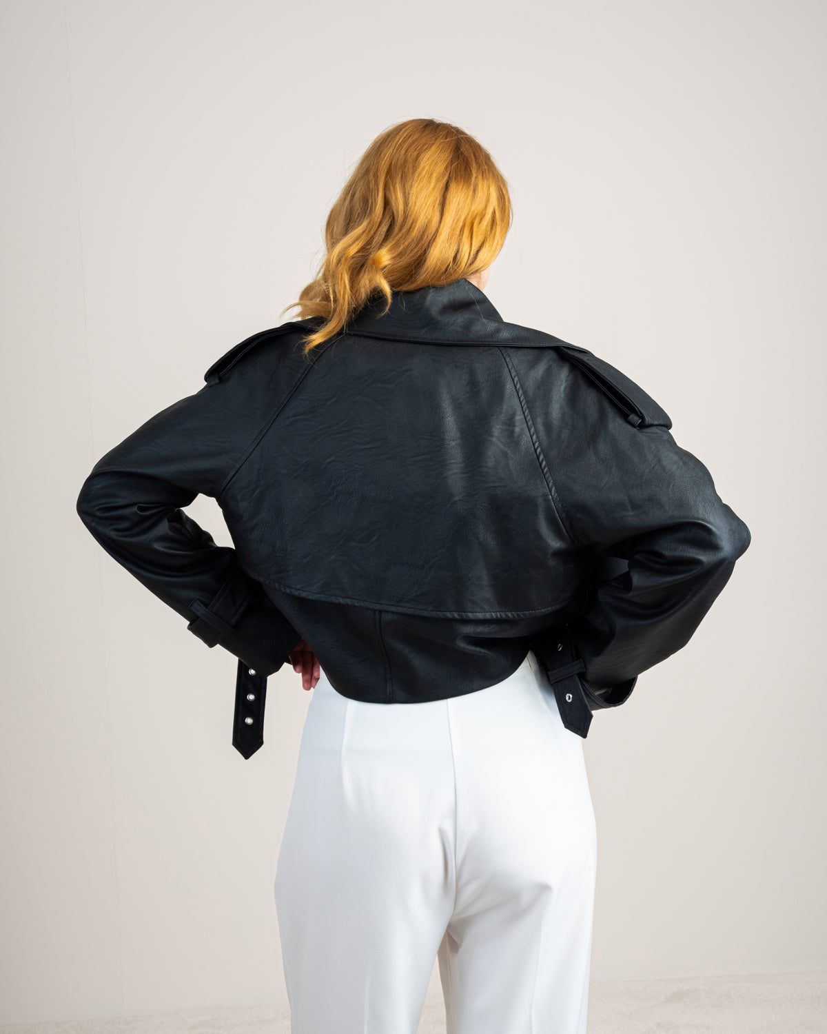 Cropped Leather Jacket - With Welt Pockets