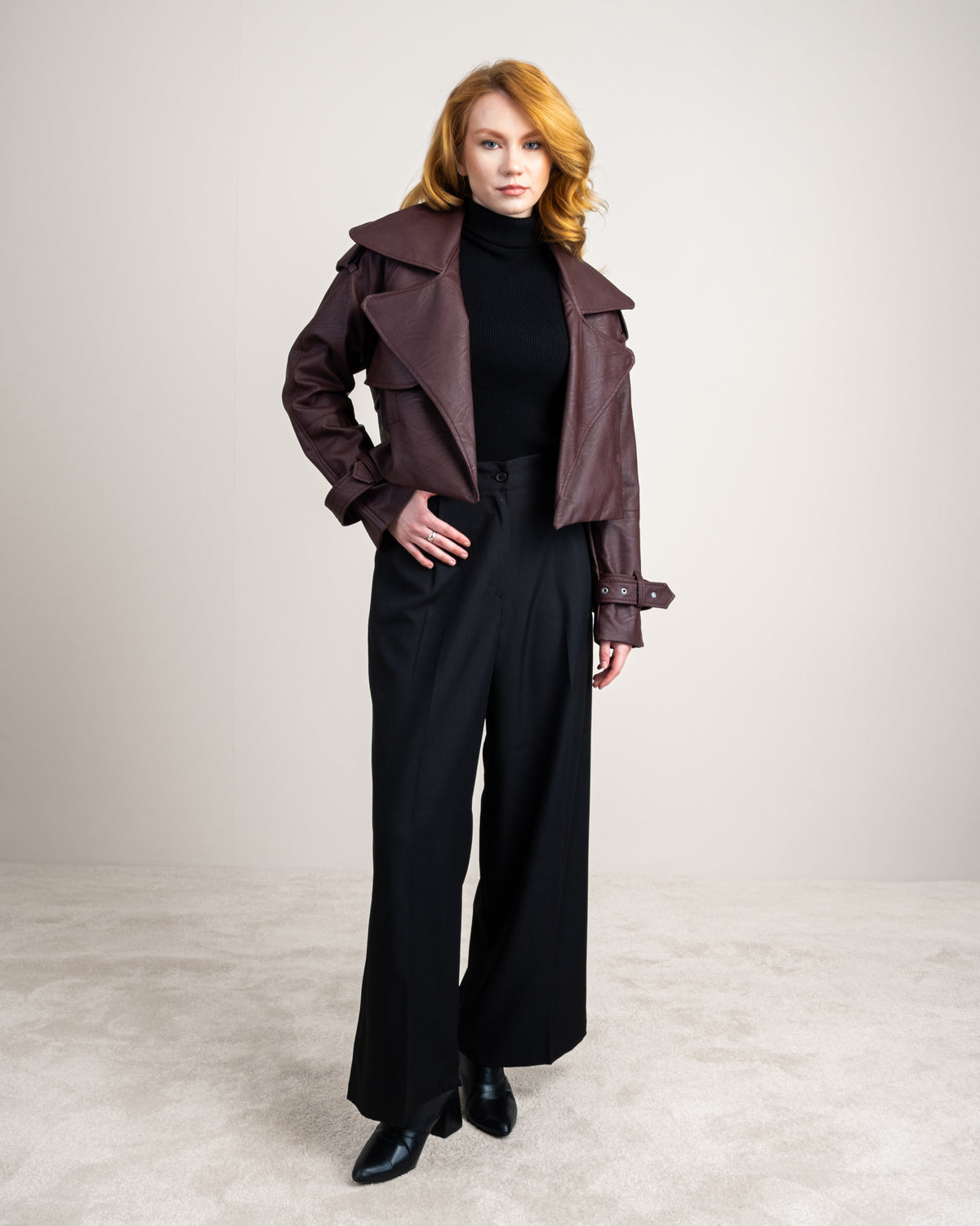 Cropped Leather Jacket - With Welt Pockets