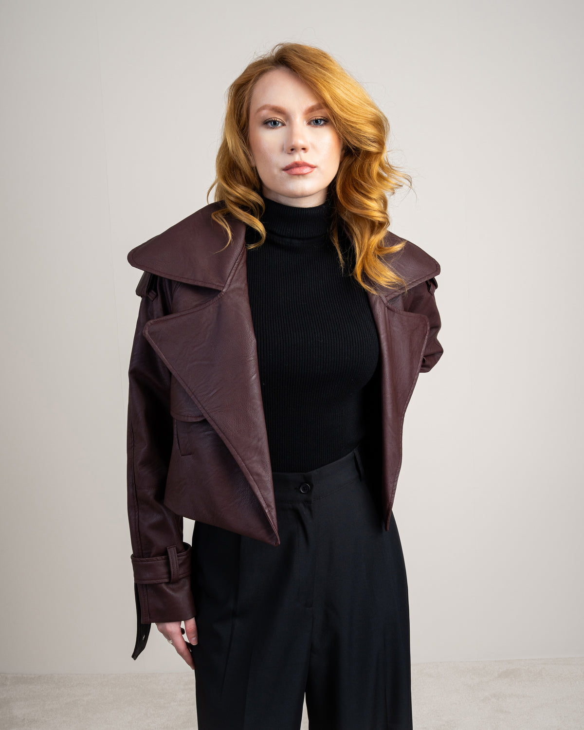 Cropped Leather Jacket - With Welt Pockets