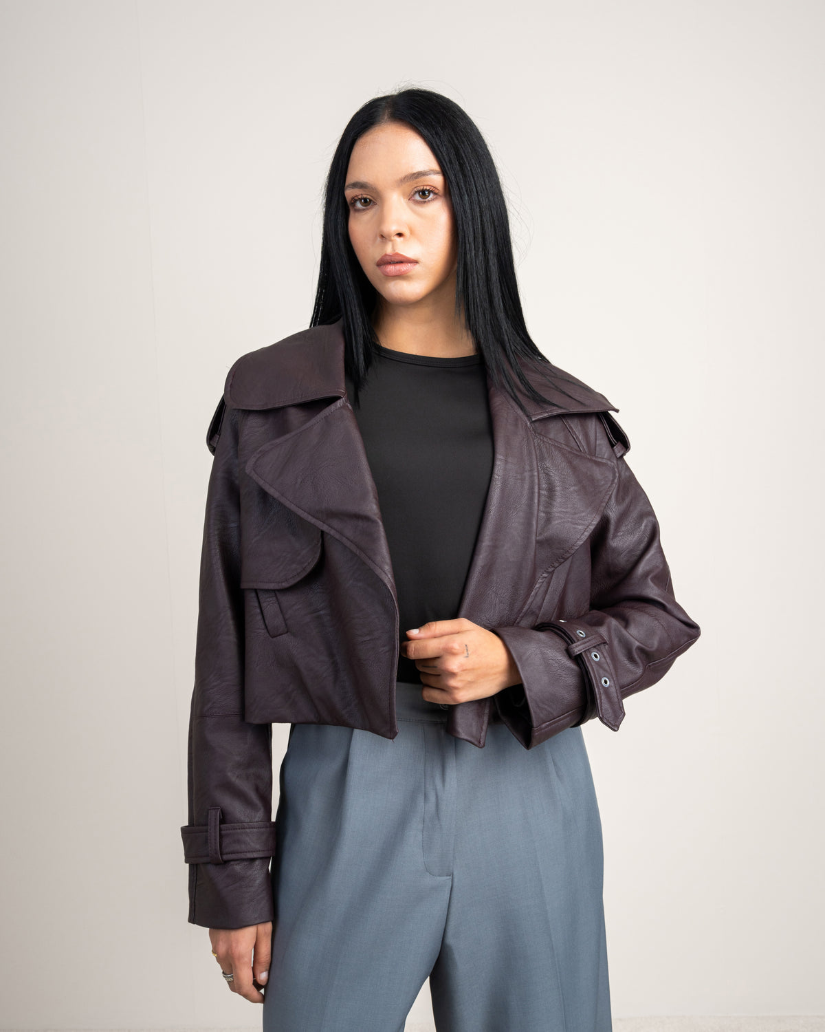 Cropped Leather Jacket - With Welt Pockets