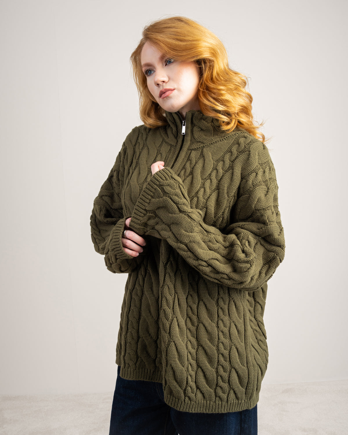 Cable Knitwear Pullover - With Zip Neck