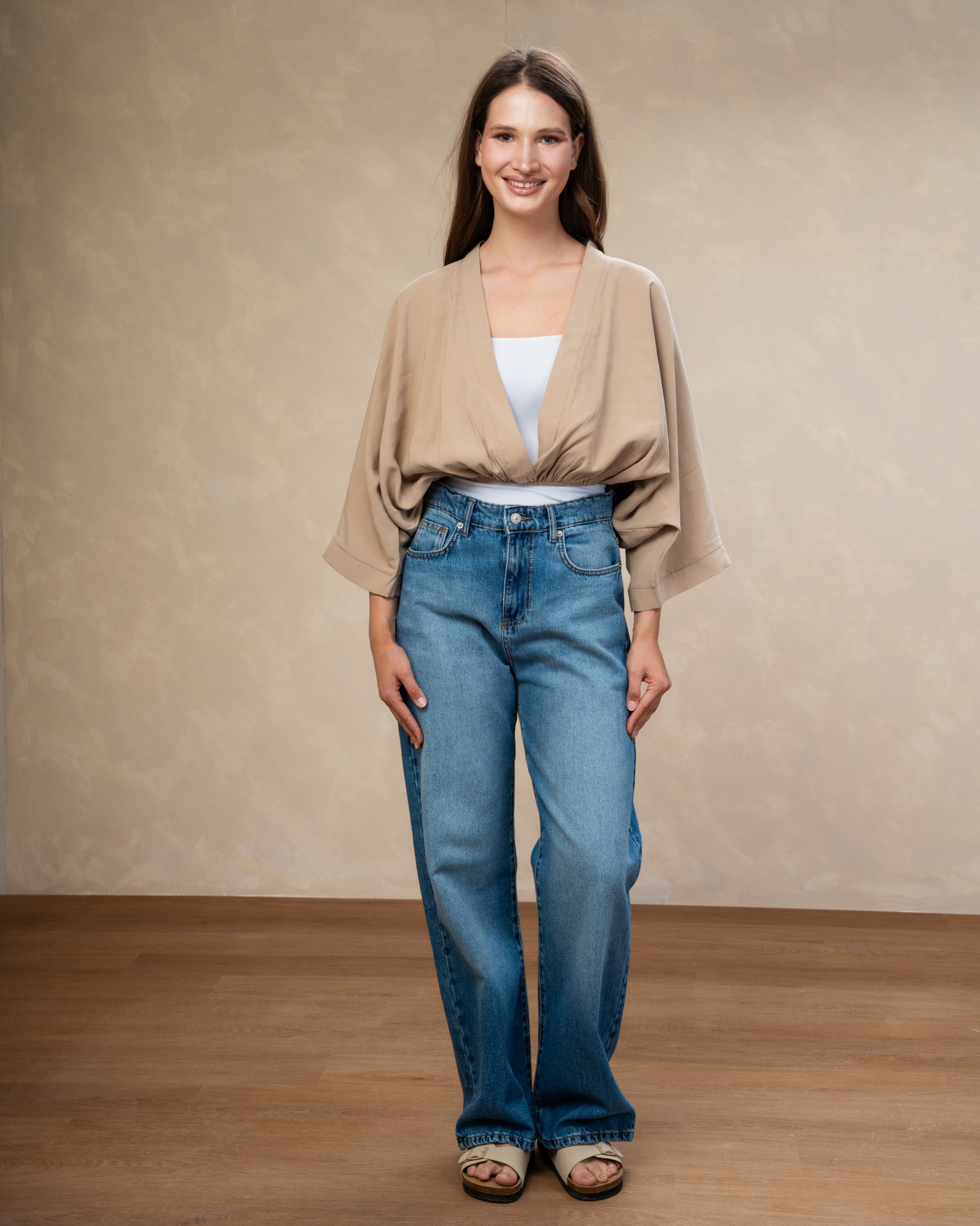Short Plain Blouse - With Elastic Waist