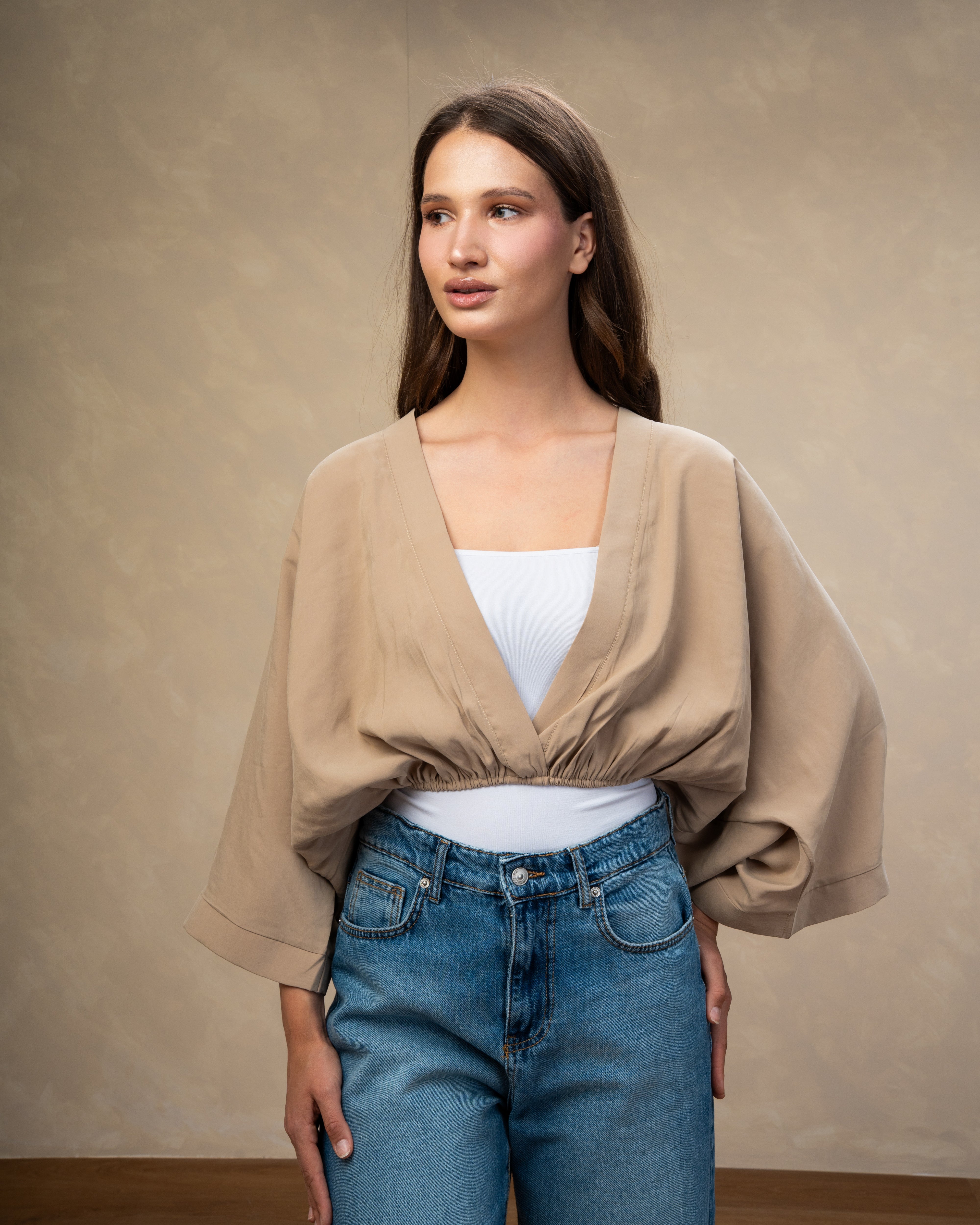Short Plain Blouse - With Elastic Waist