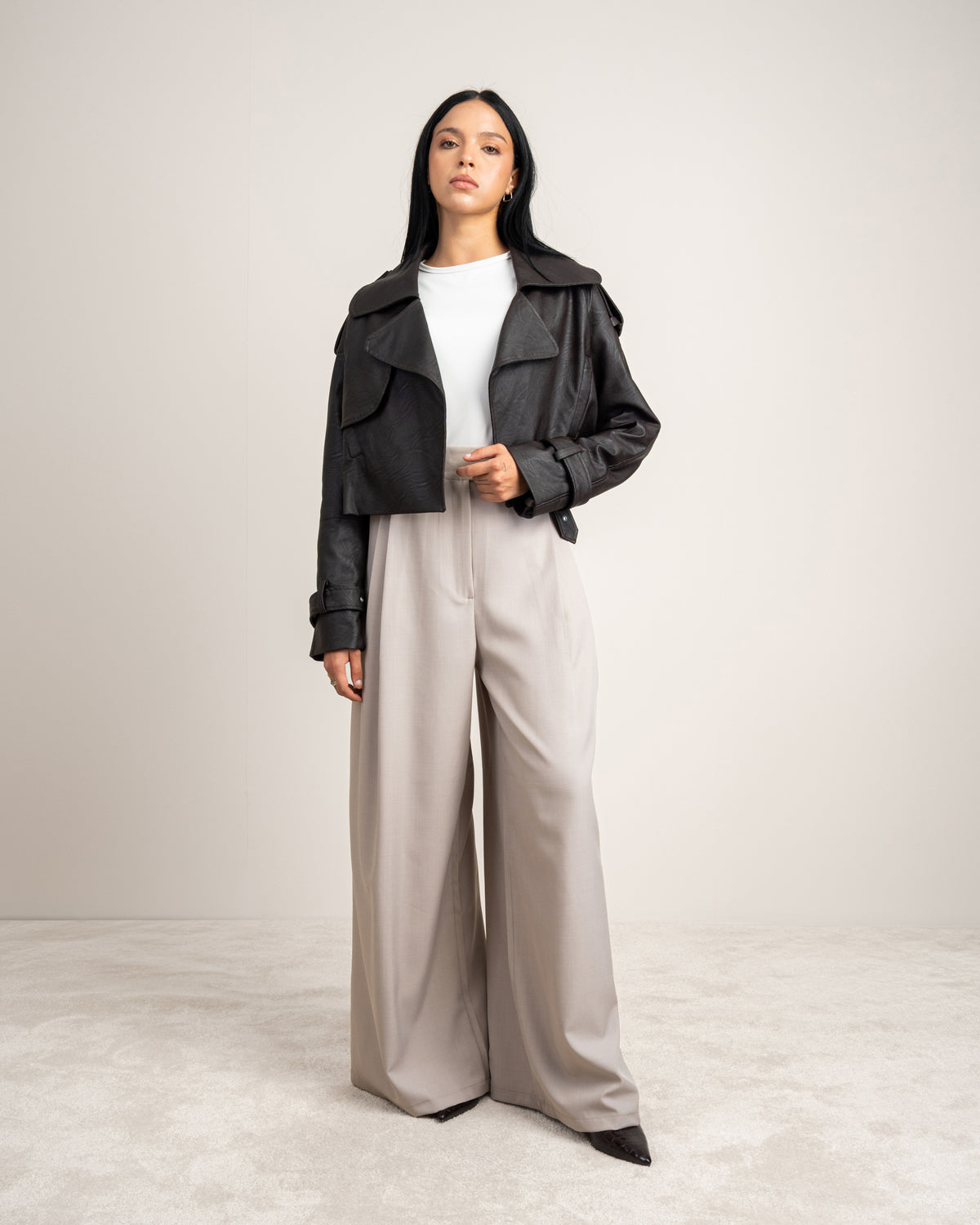Cropped Leather Jacket - With Welt Pockets