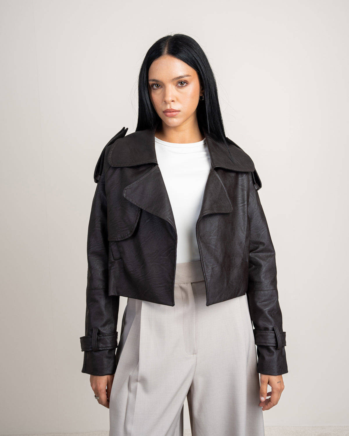 Cropped Leather Jacket - With Welt Pockets