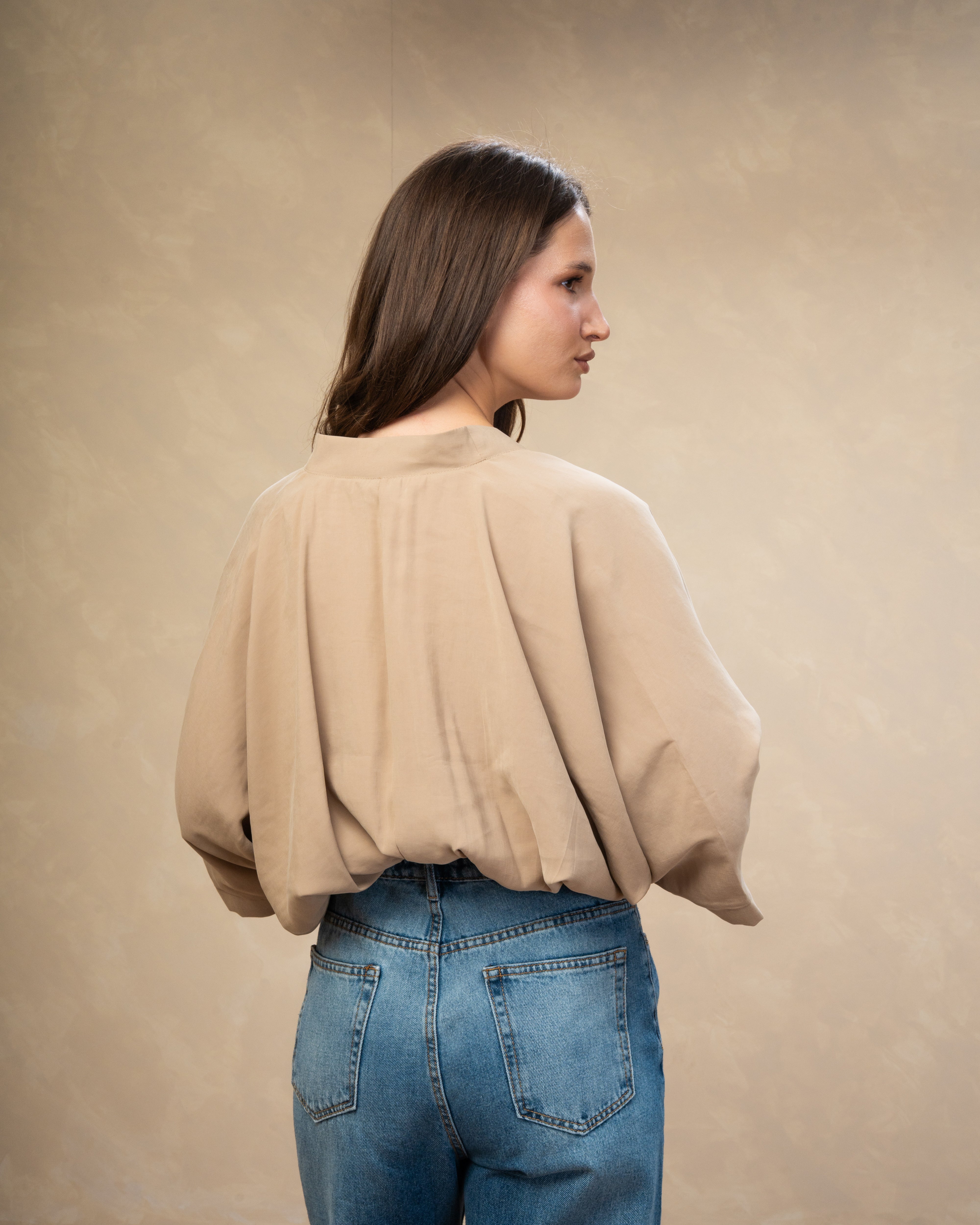 Short Plain Blouse - With Elastic Waist