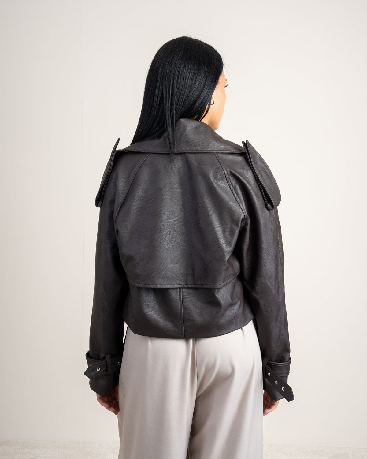 Cropped Leather Jacket - With Welt Pockets