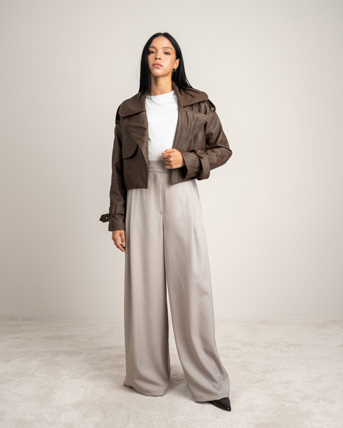 Cropped Leather Jacket - With Welt Pockets