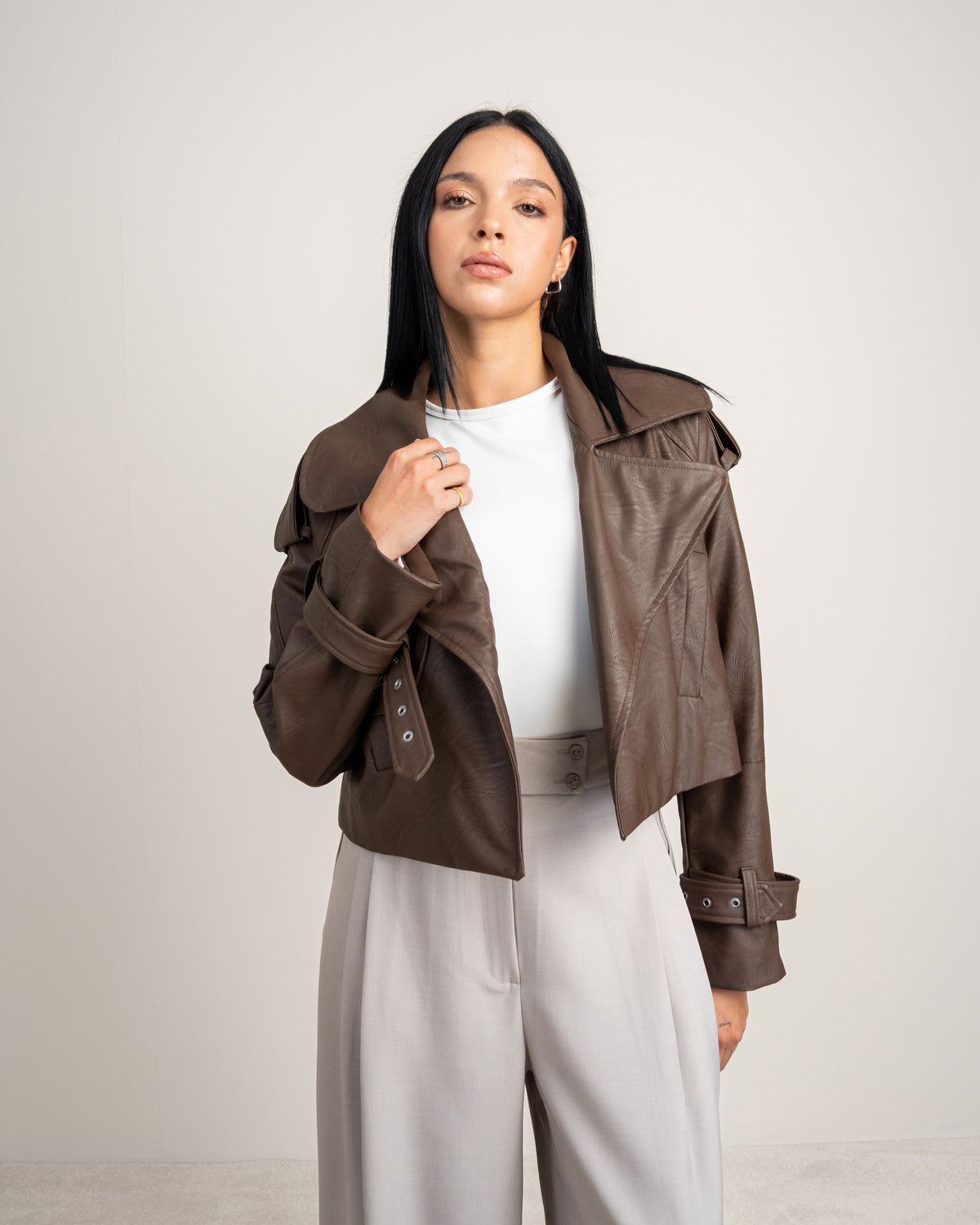 Cropped Leather Jacket - With Welt Pockets