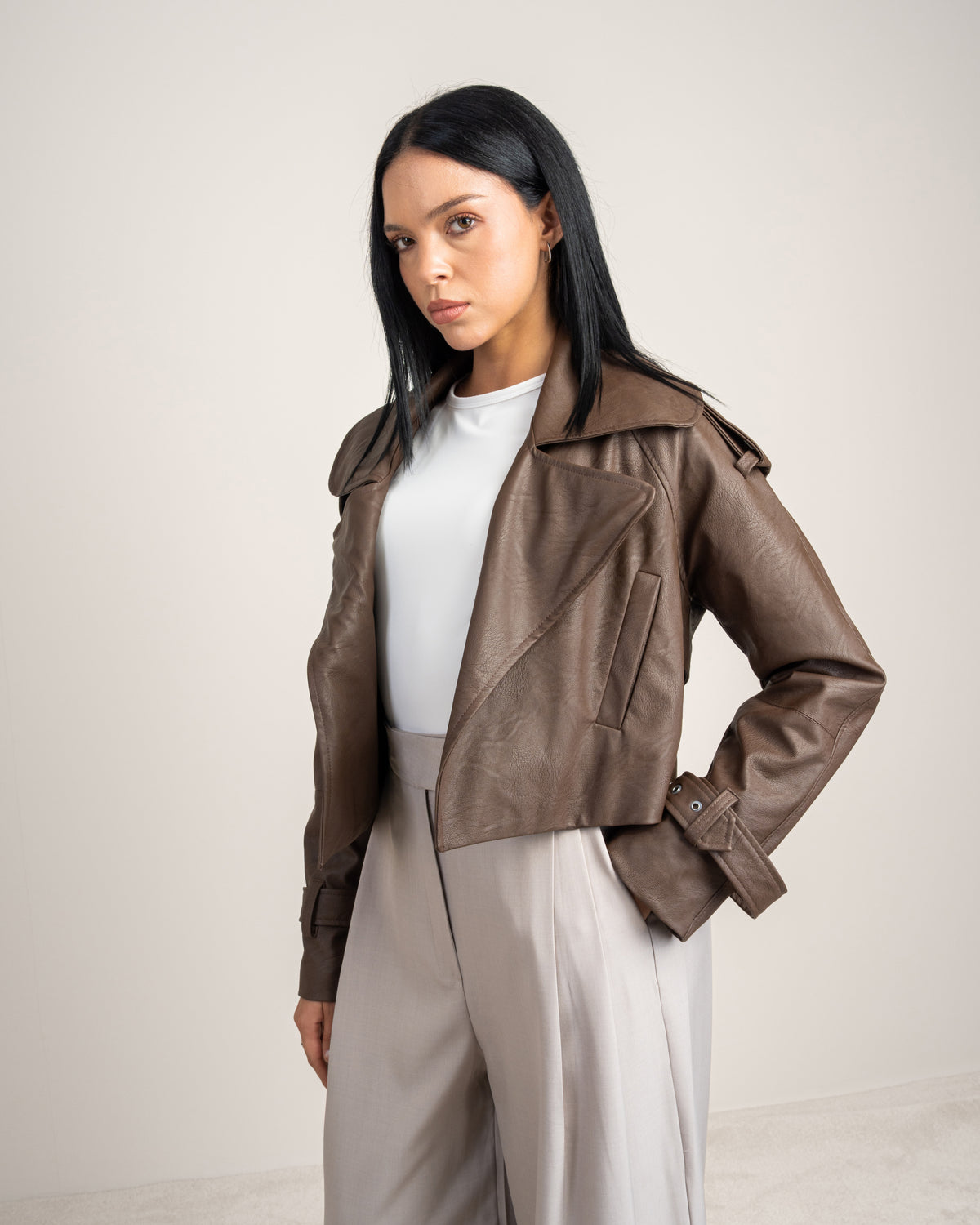 Cropped Leather Jacket - With Welt Pockets