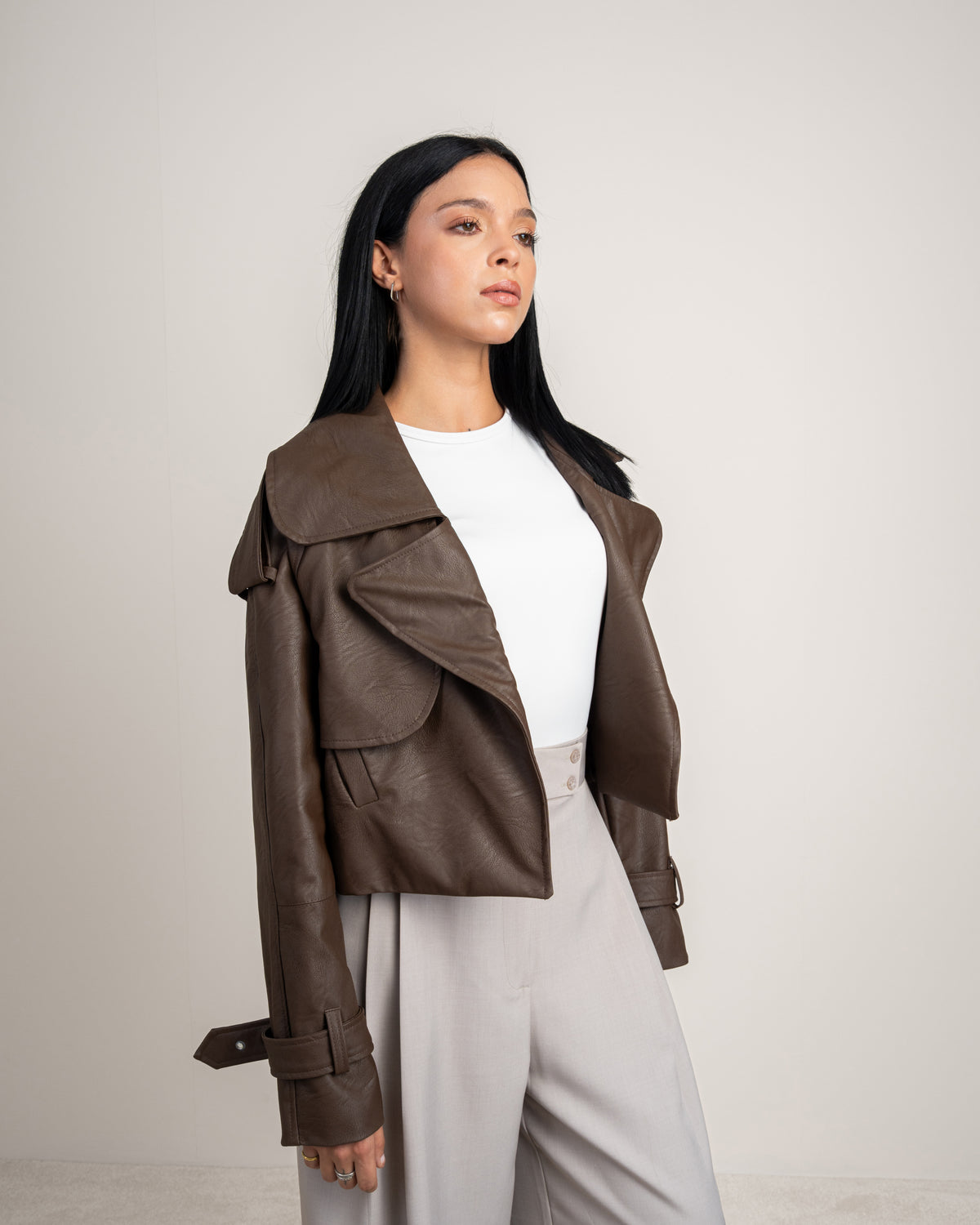 Cropped Leather Jacket - With Welt Pockets