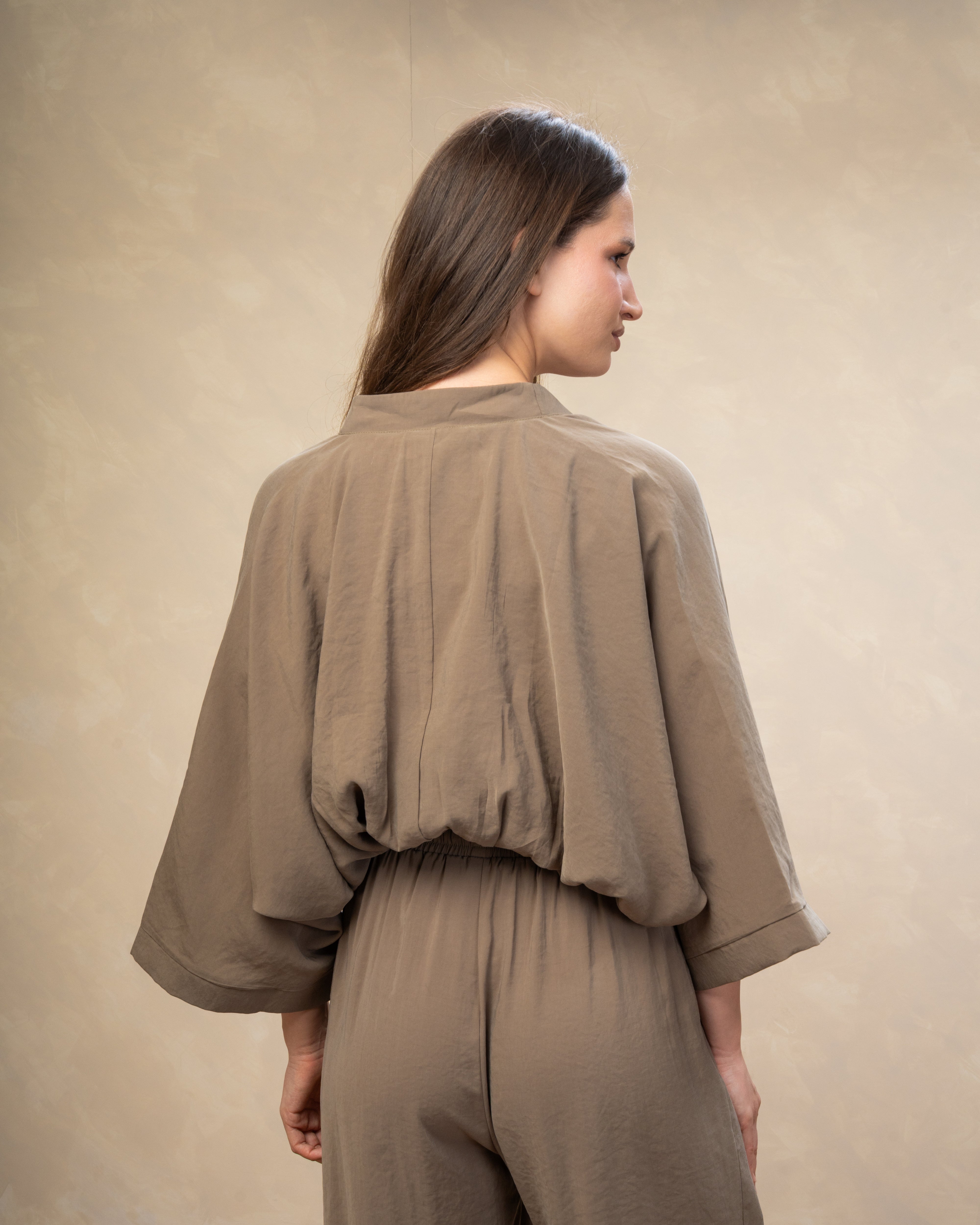 Short Plain Blouse - With Elastic Waist
