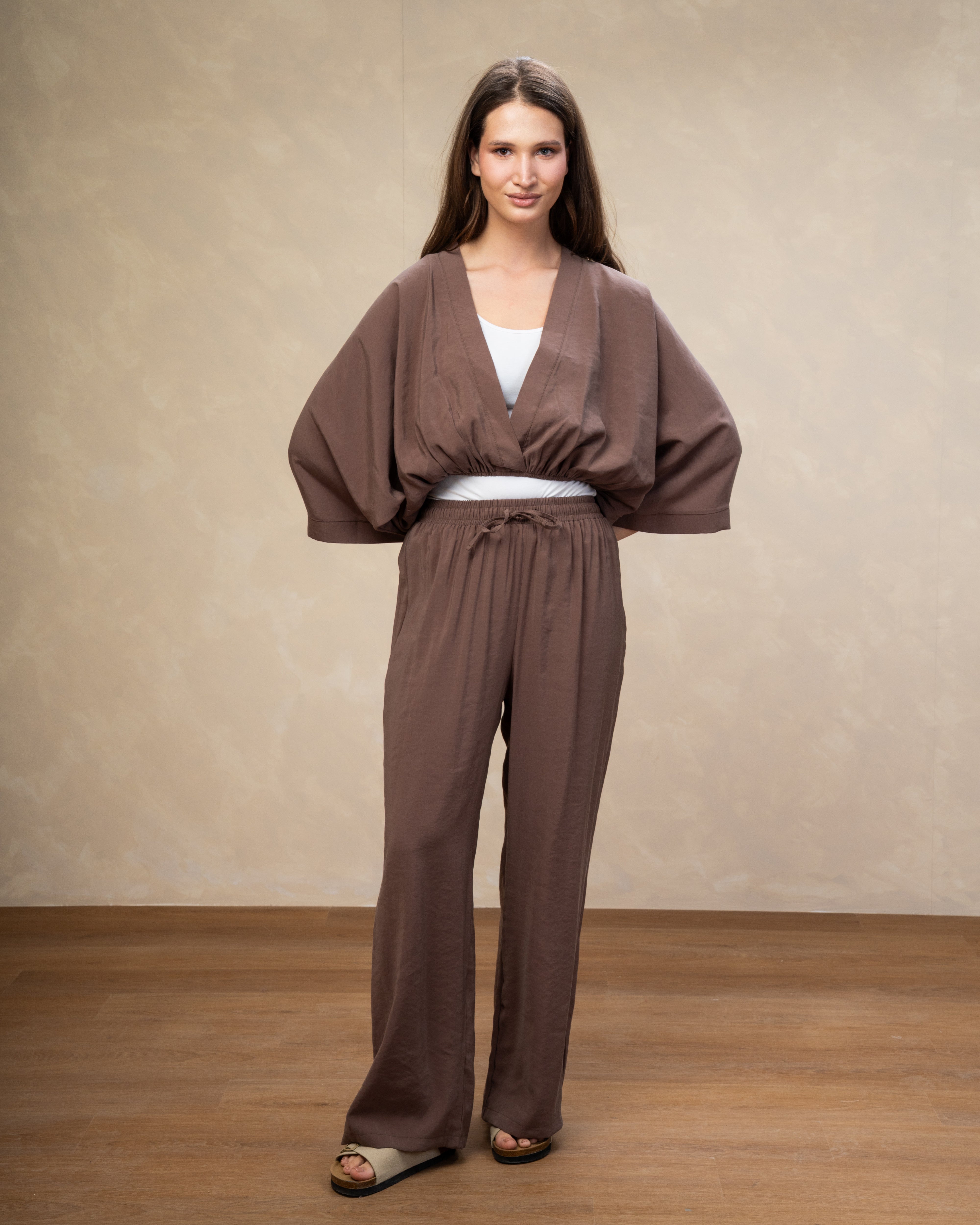 Short Plain Blouse - With Elastic Waist