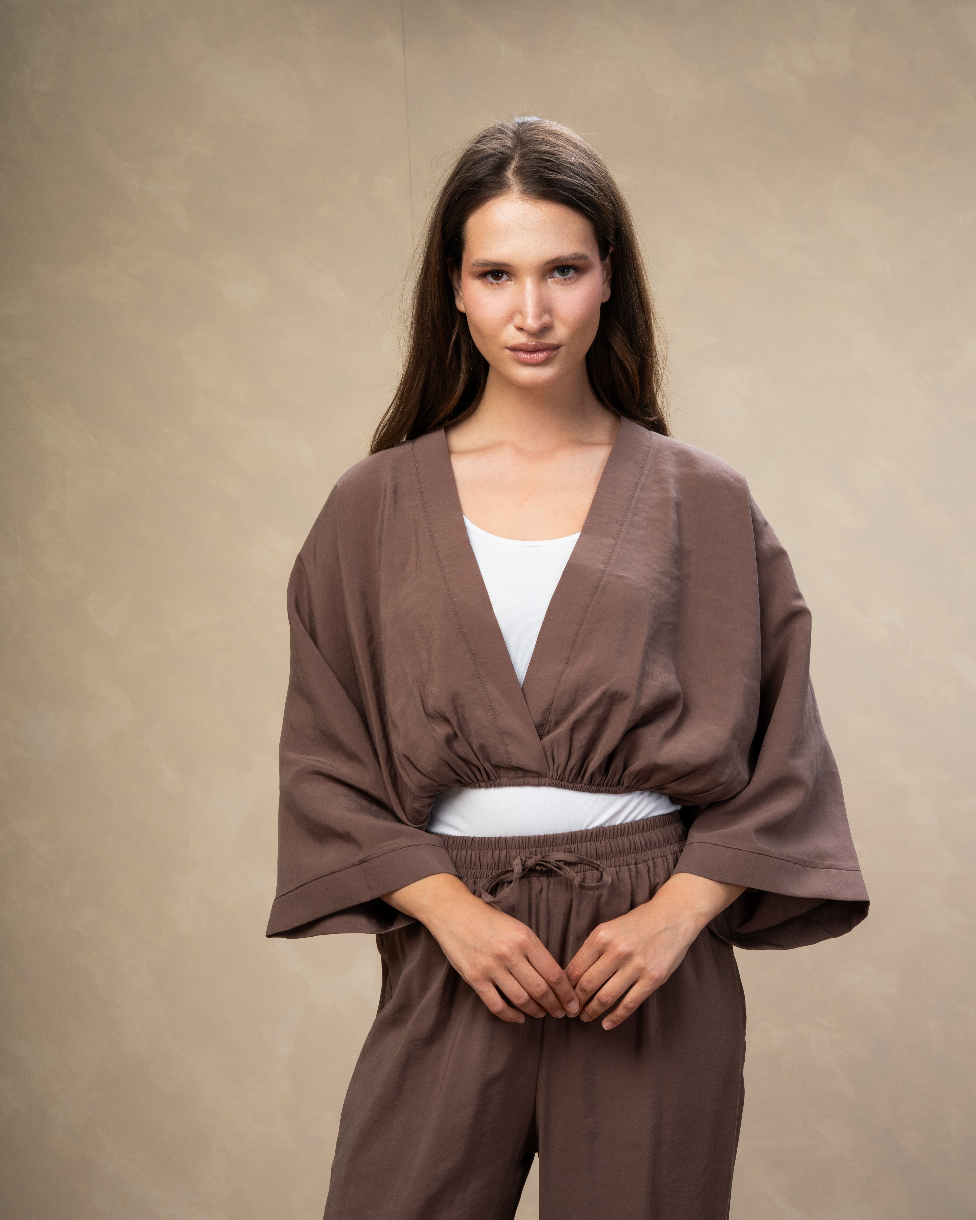 Short Plain Blouse - With Elastic Waist
