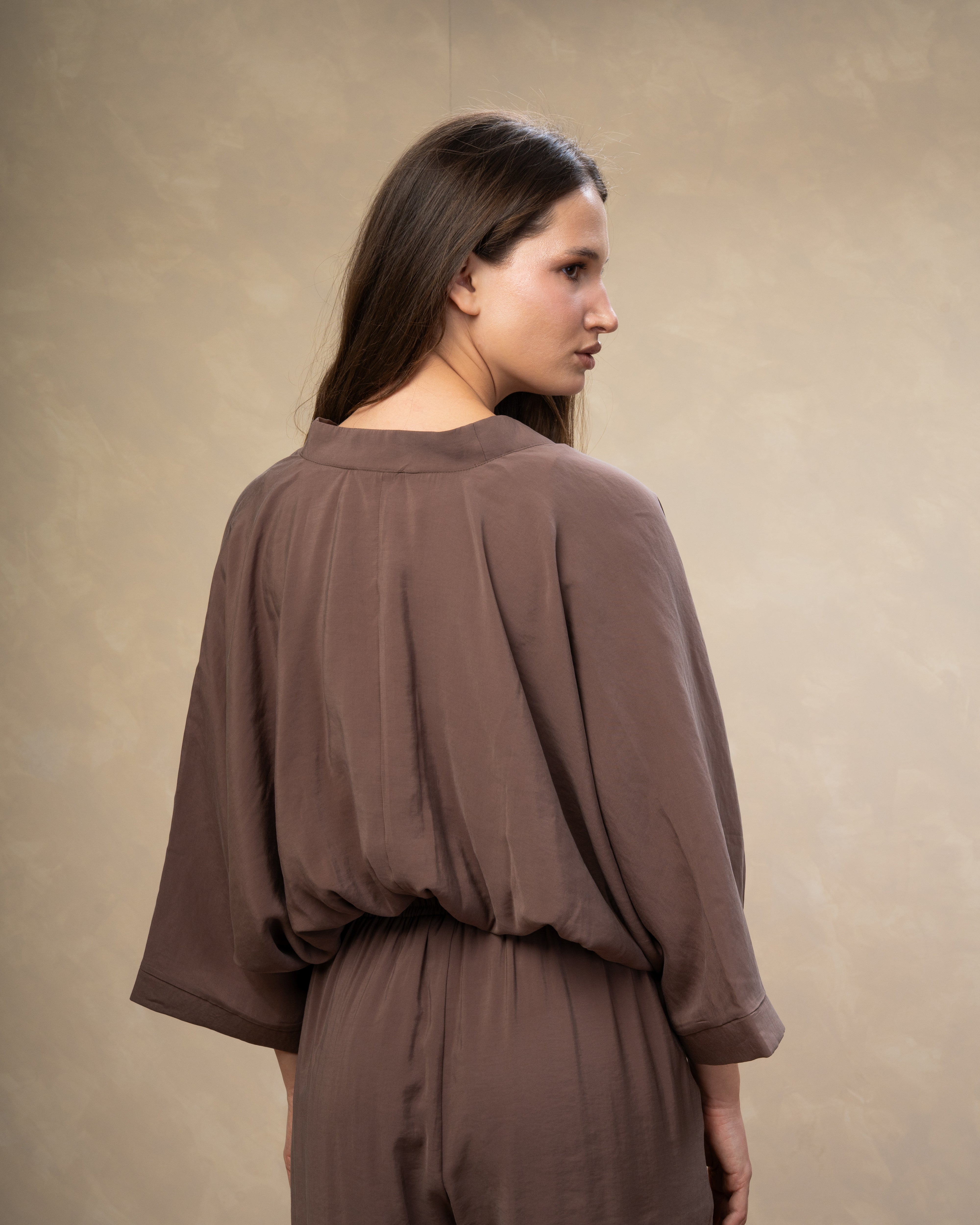 Short Plain Blouse - With Elastic Waist