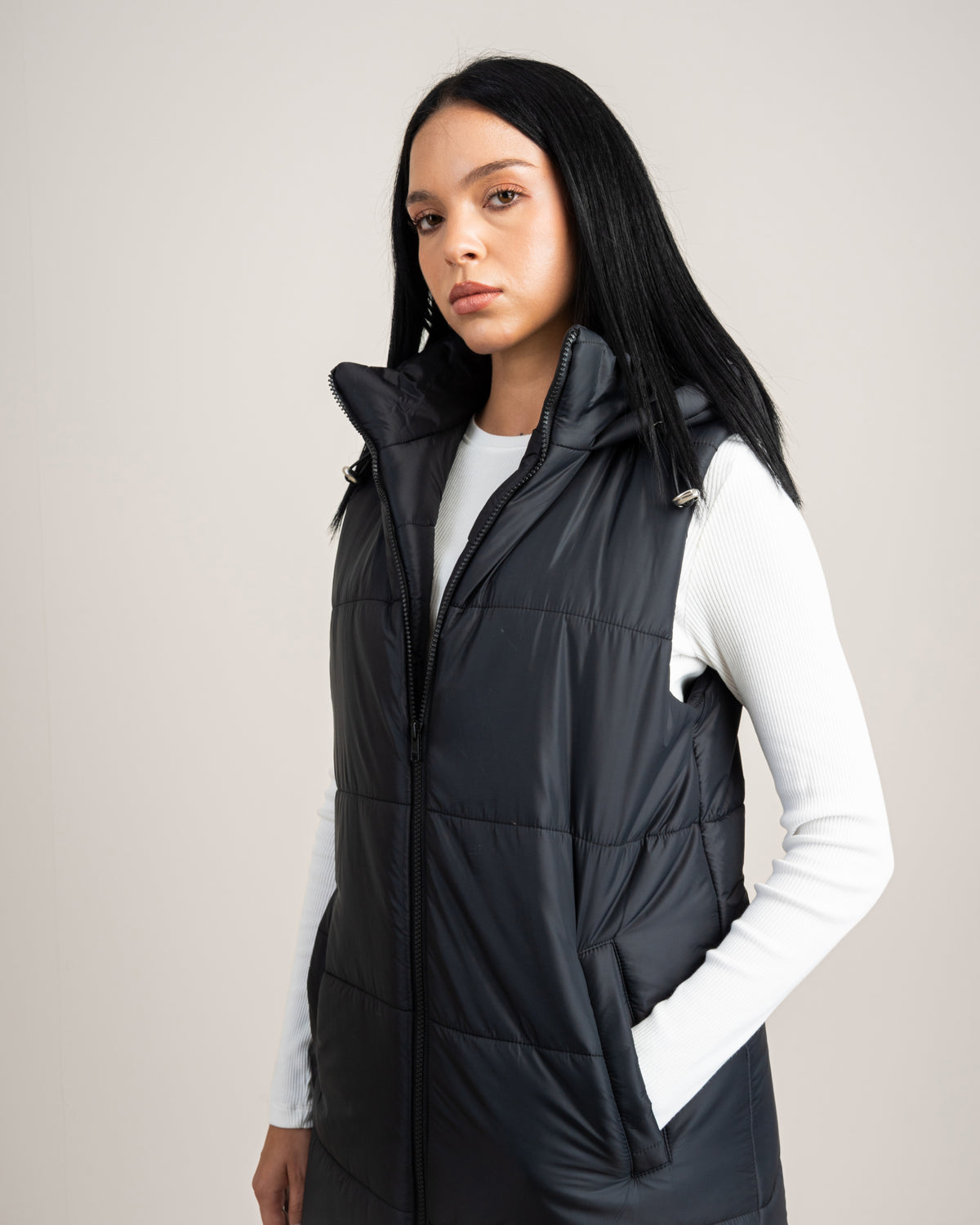Quilted Hooded - Vest With Zipper