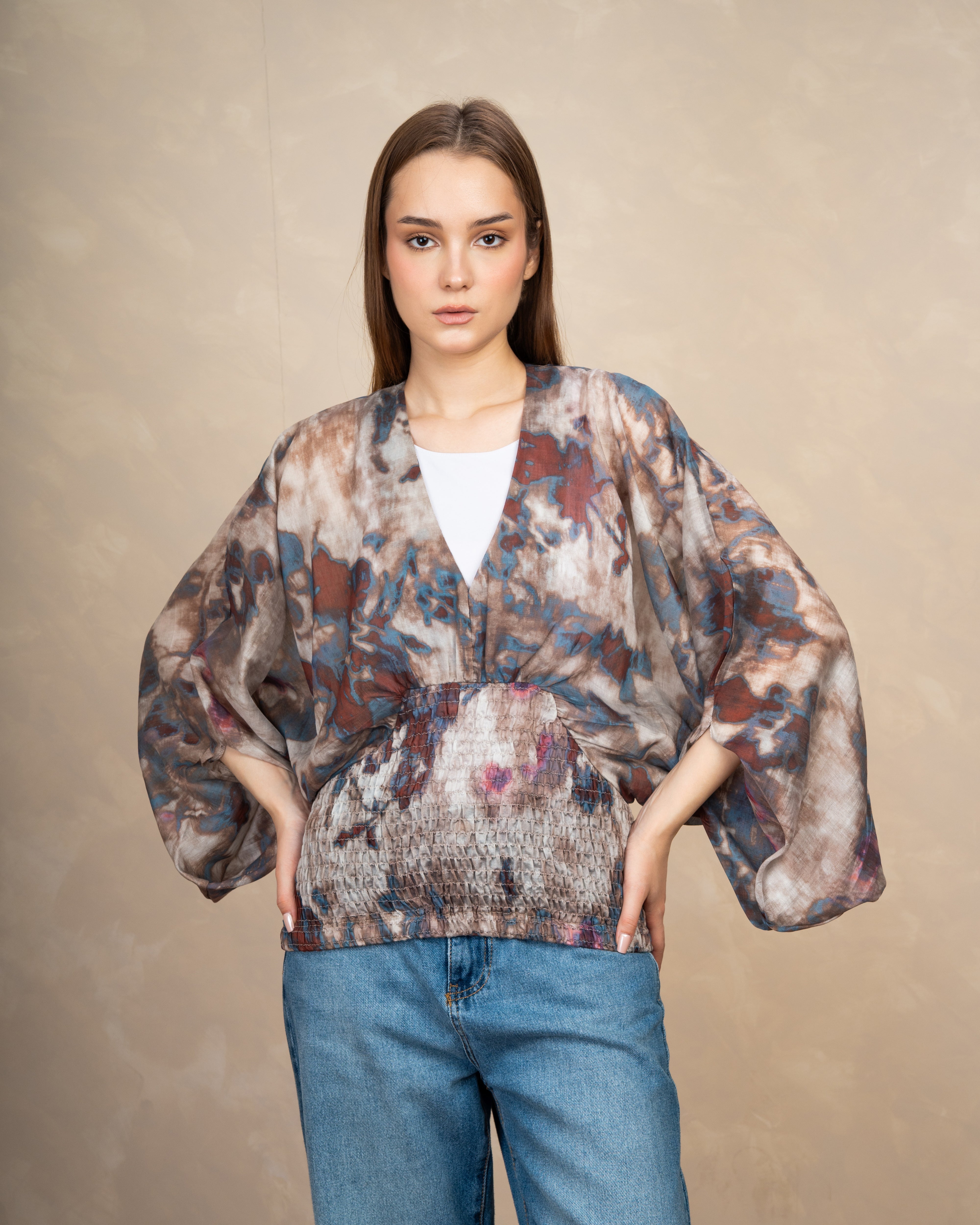 Floral Elastic Waist Blouse