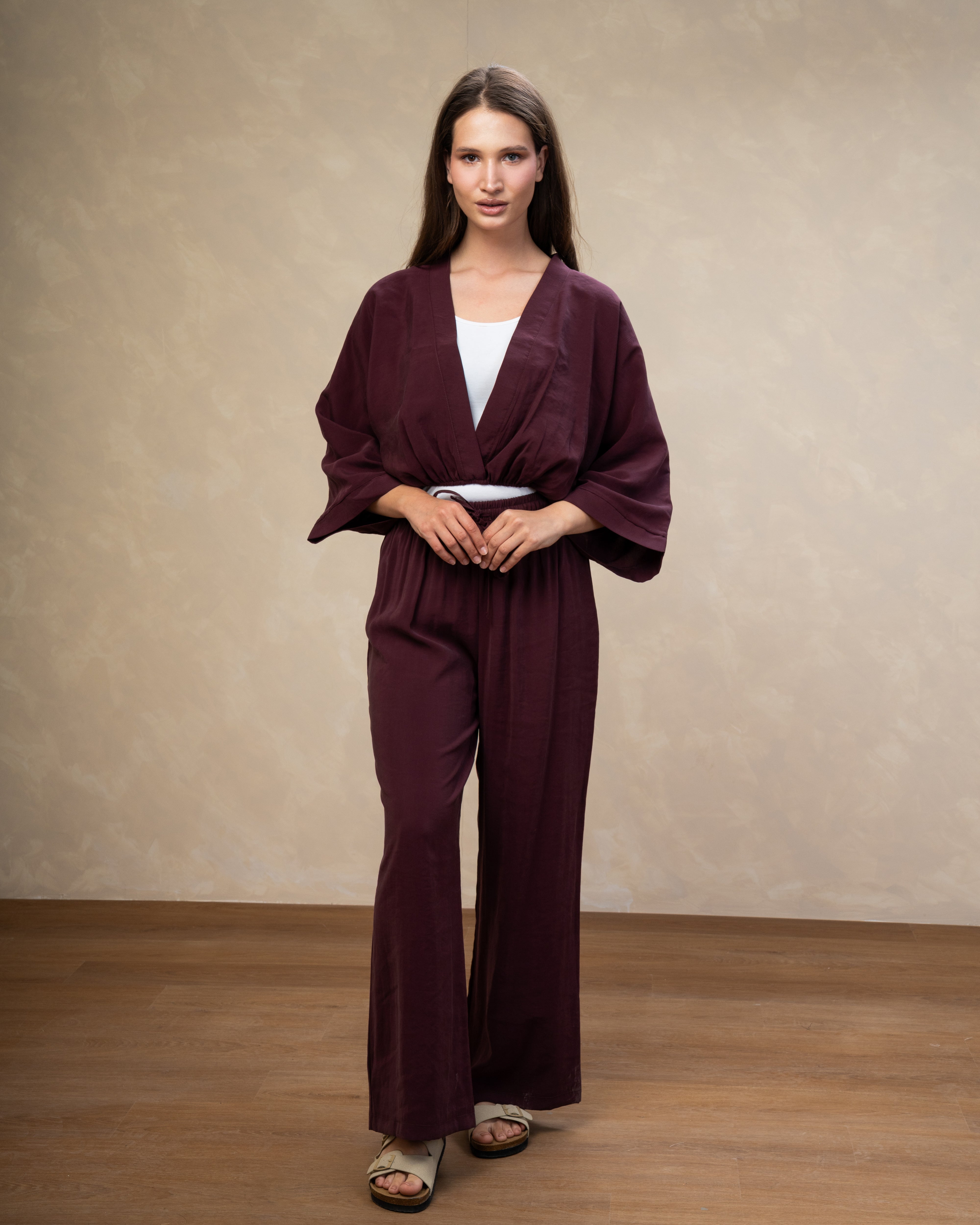 Short Plain Blouse - With Elastic Waist