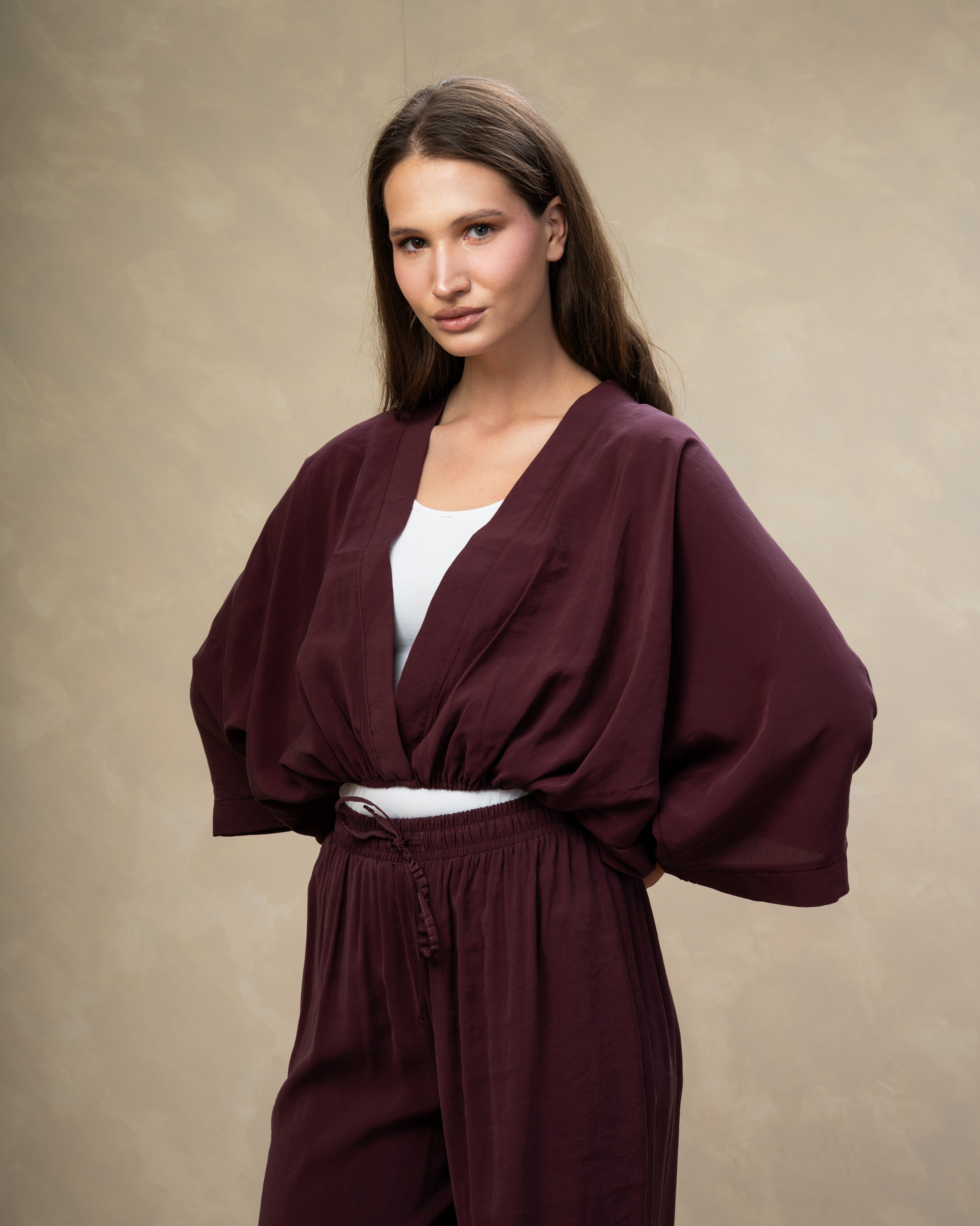 Short Plain Blouse - With Elastic Waist